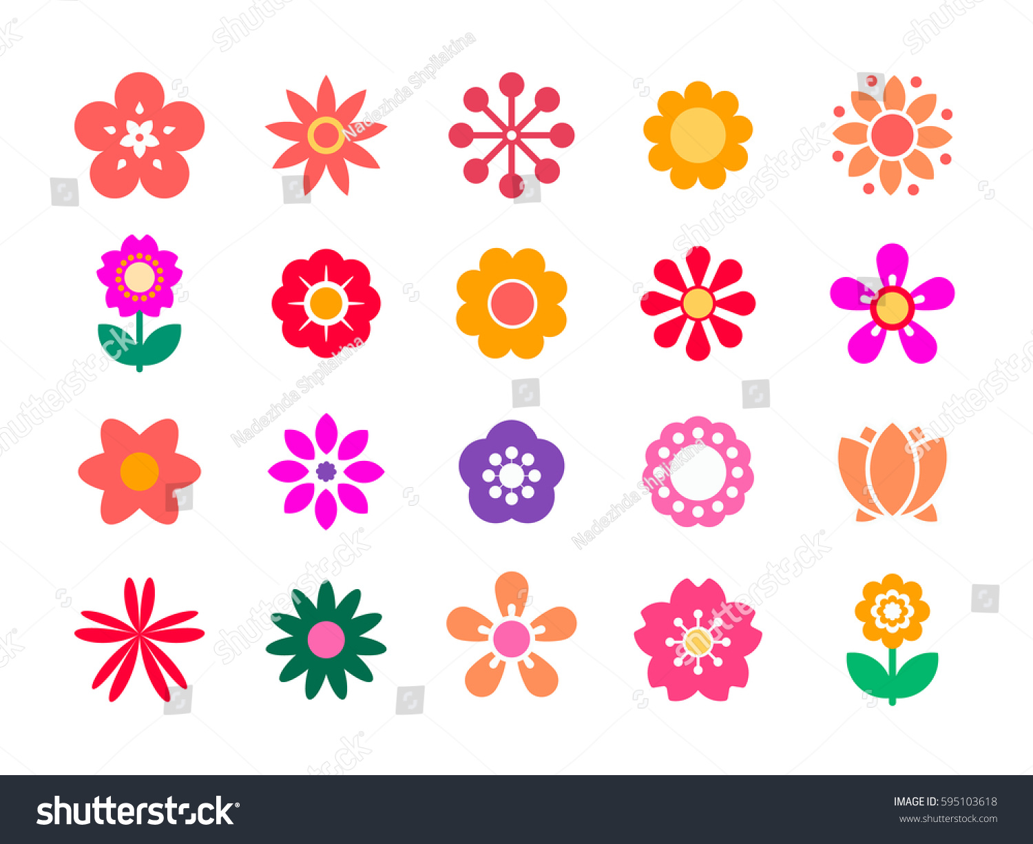 Set Minimalistic Flowers Isolated On White Stock Vector 595103618