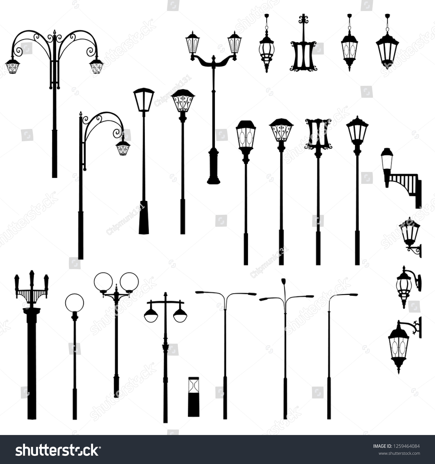 Set Modern Vintage Street Lights Silhouette Stock Vector (Royalty Free ...