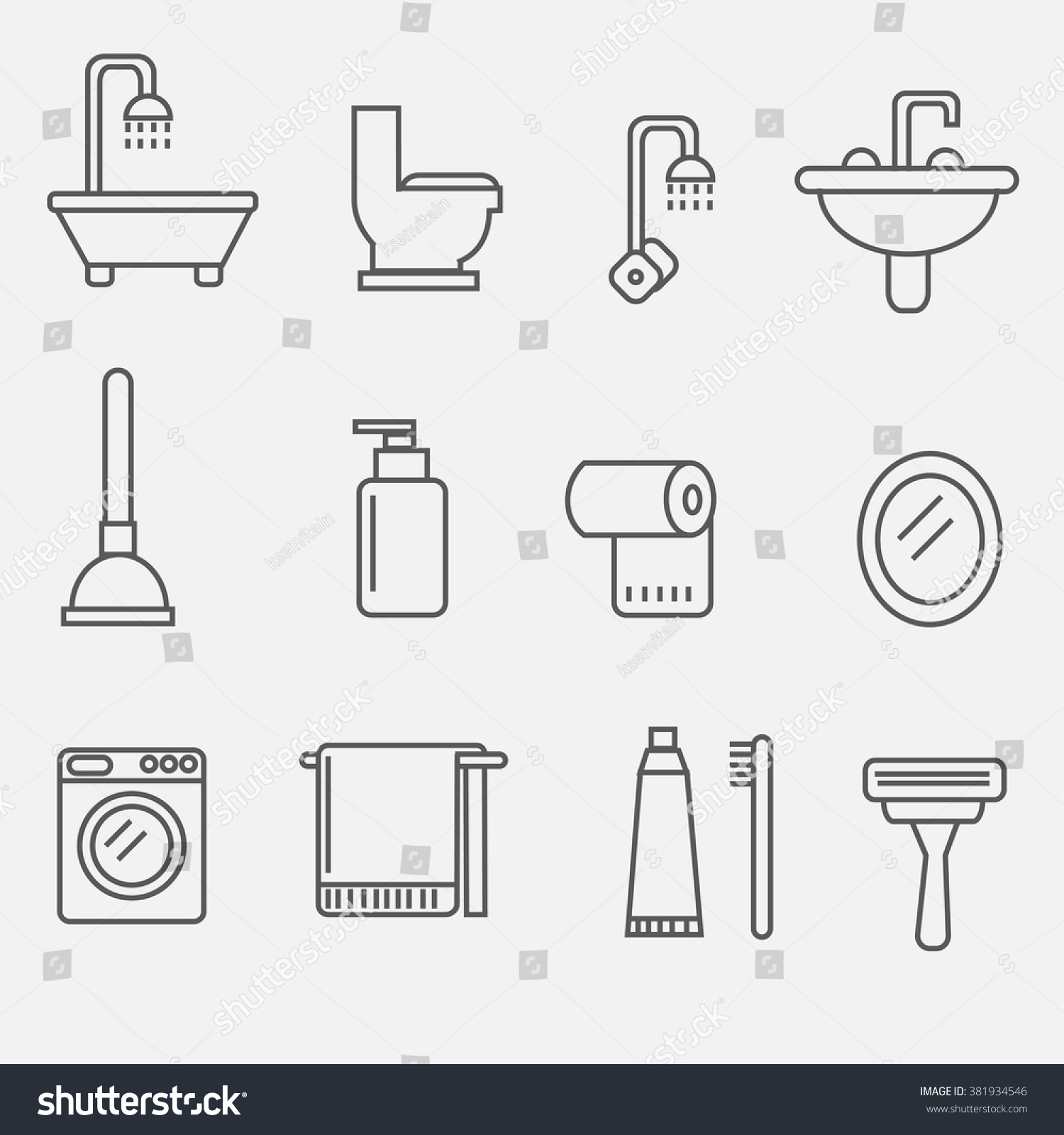 Set Modern Vector Icons Bathroom Bathroom Stock Vector 381934546 ...