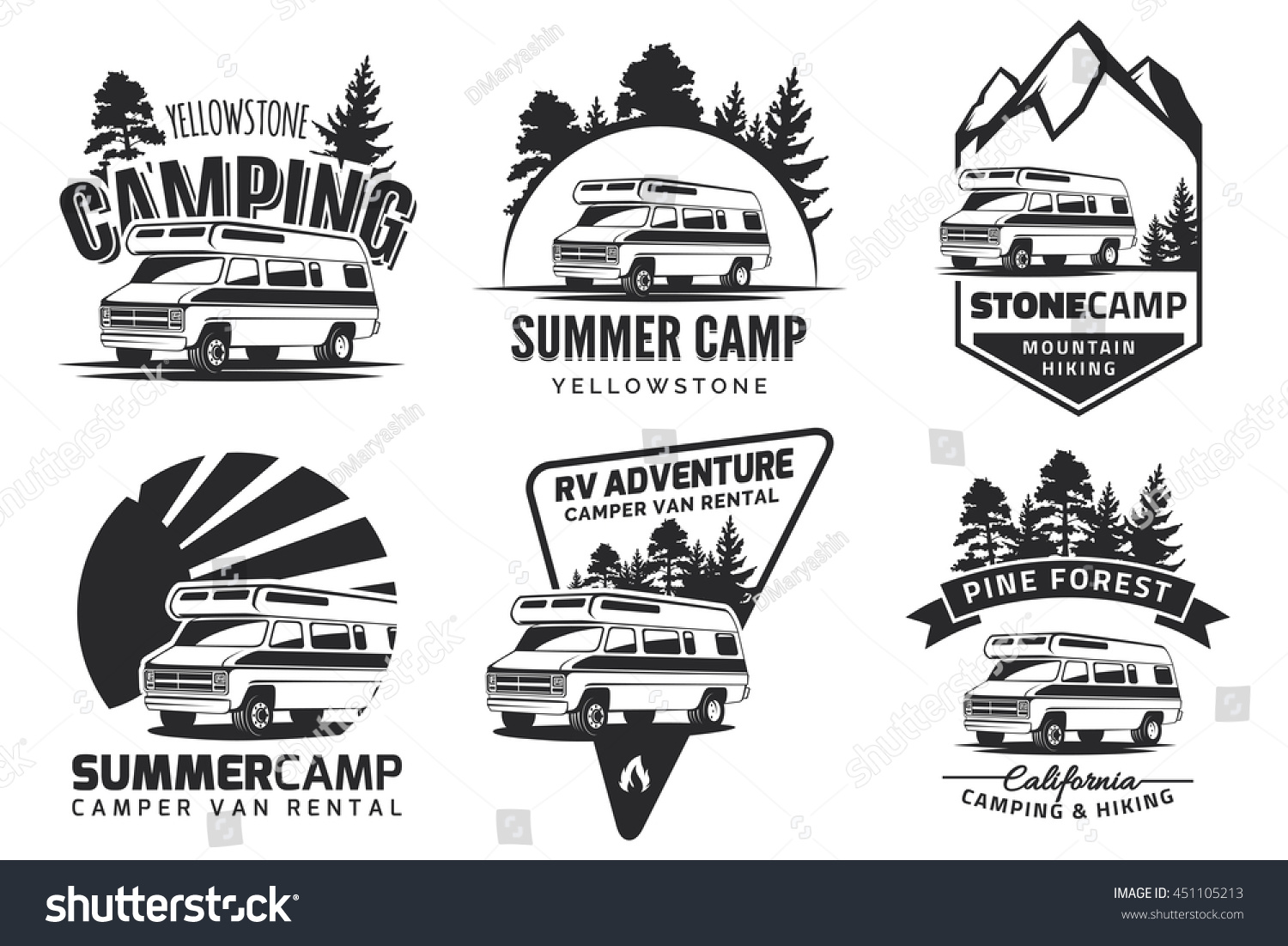 Download Set Monochrome Camper Van Car Logo Stock Vector 451105213 ...