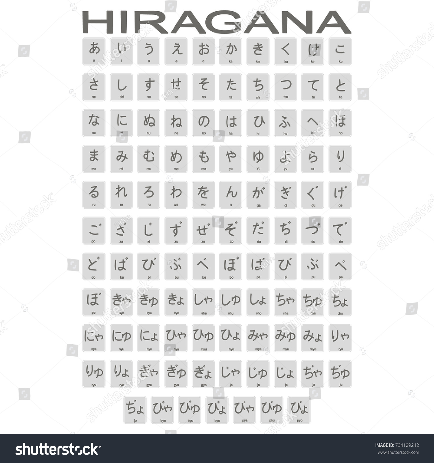 Set Monochrome Icons Japanese Alphabet Hiragana Stock Vector Royalty Free