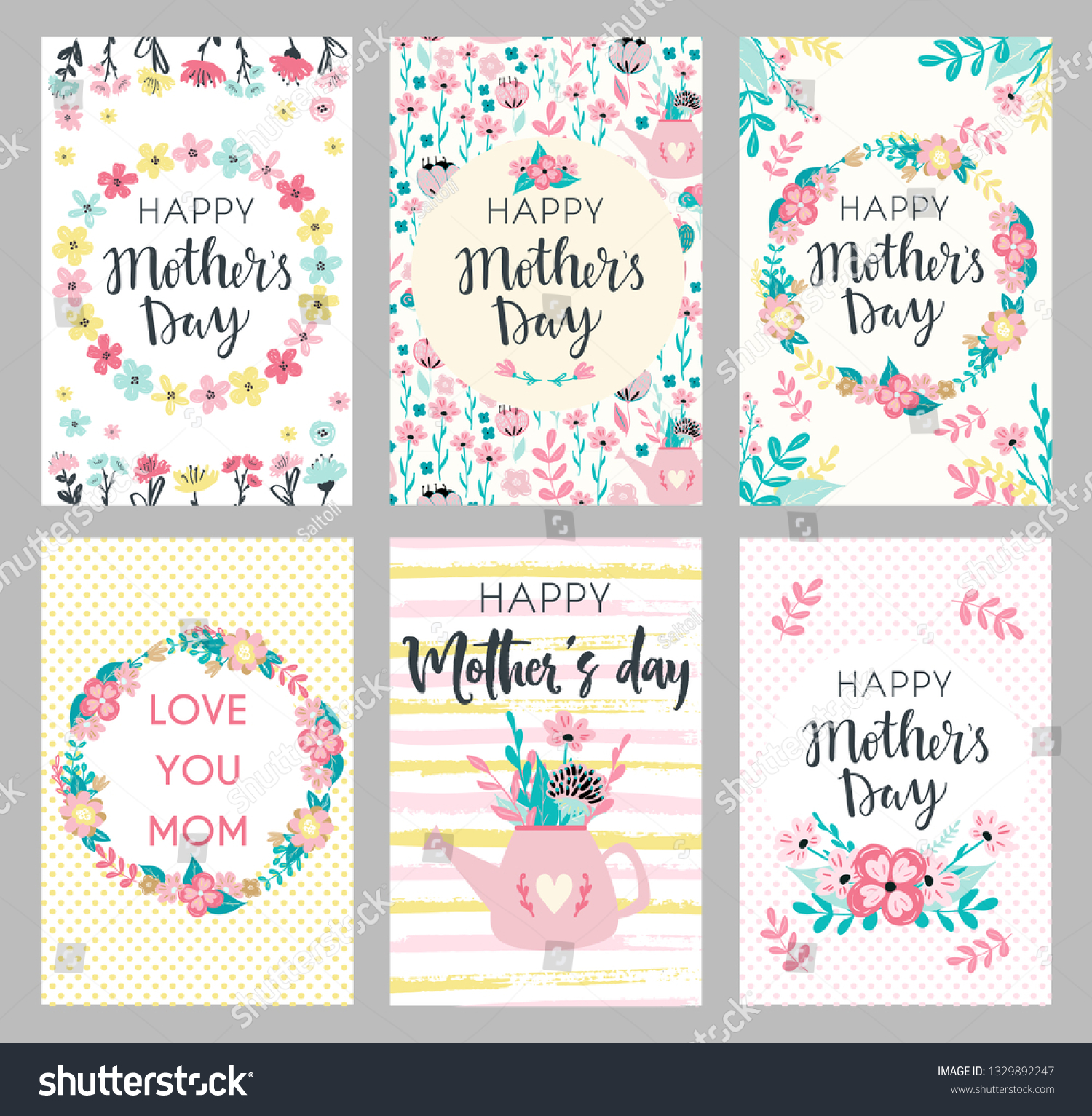 Set Mothers Day Greeting Cards Collection Stock Vector Royalty Free