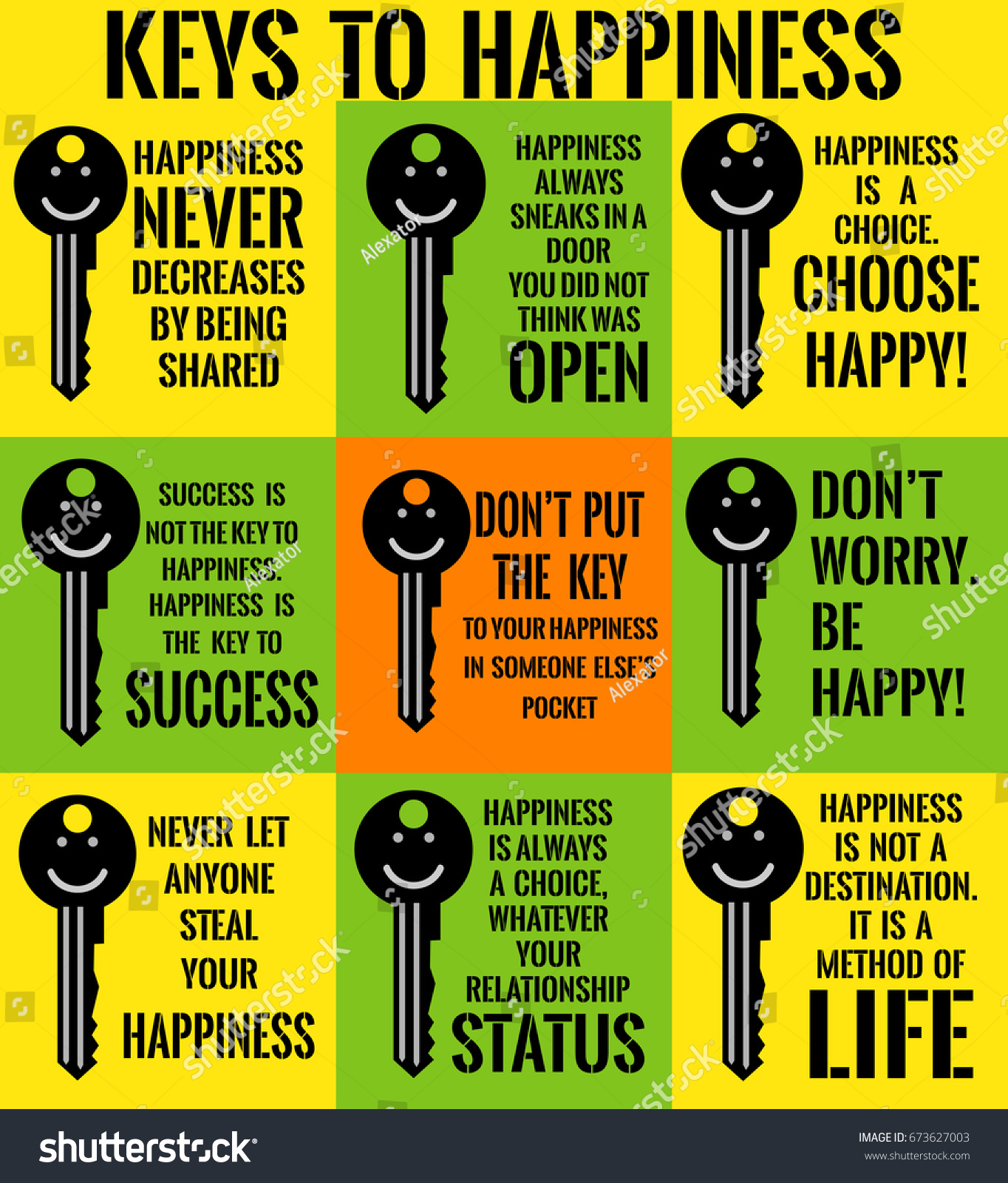 Set Motivational Quotes About Happiness Picture Stock Vector