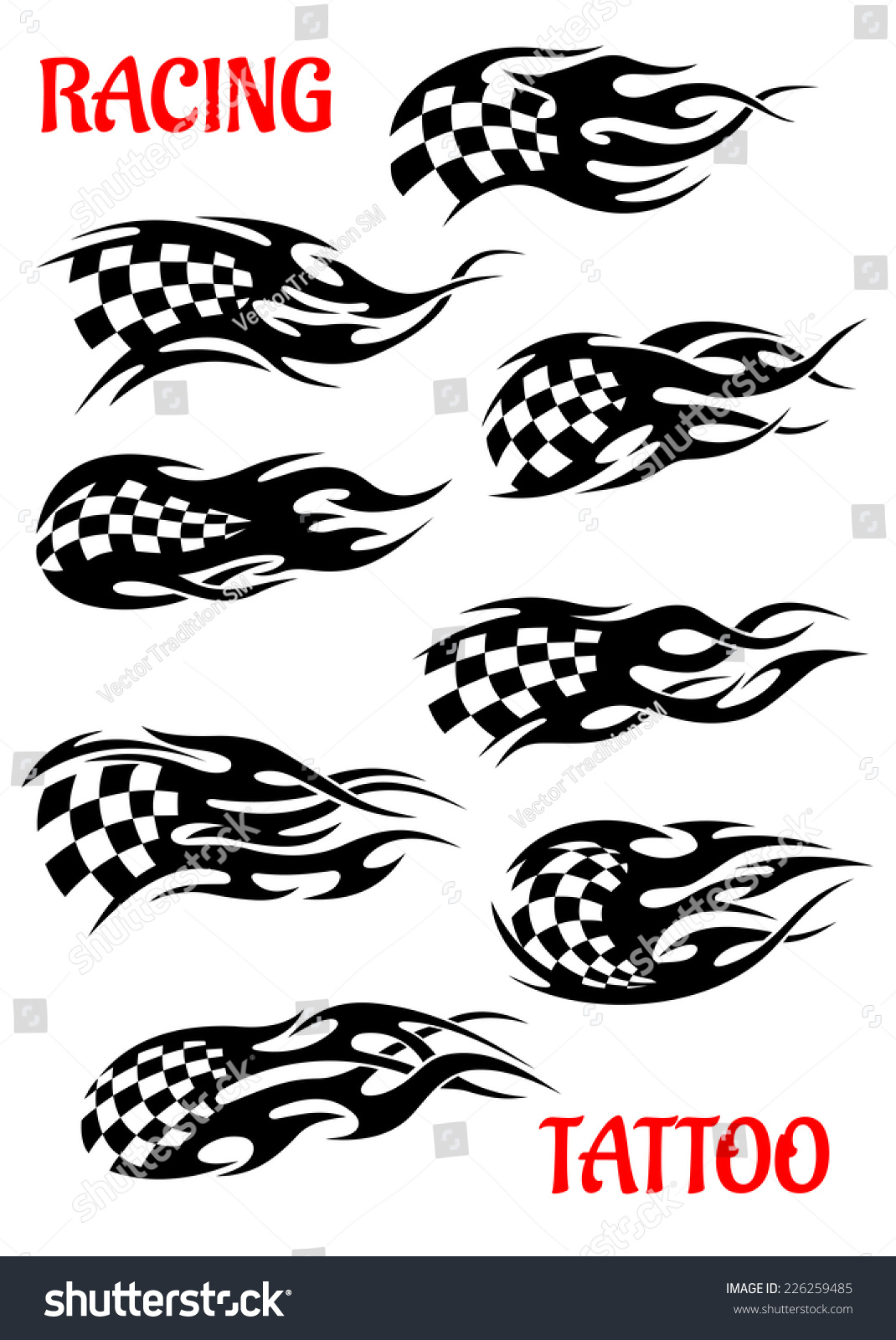 Set Motor Racing Vector Tattoos Black Stock Vector 226259485