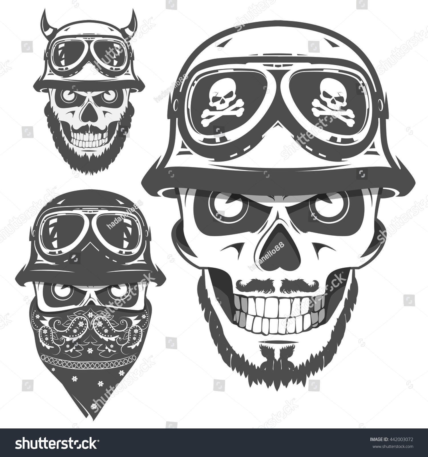 Set Motorcycle Helmet Skulls Vintage Style Stock Vector 442003072 ...