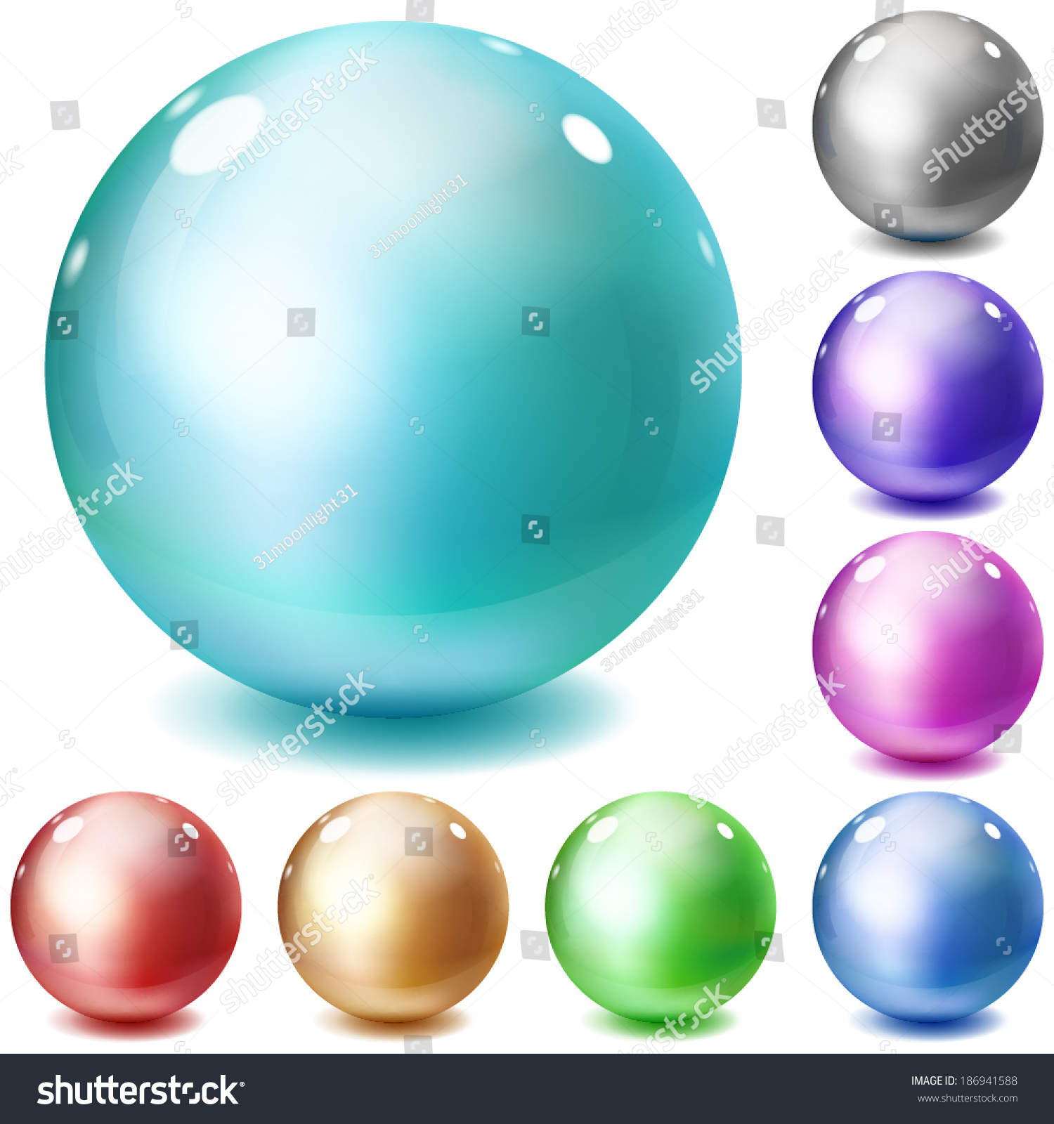 Set Of Multicolored Glossy Spheres With Shadows On White Background ...