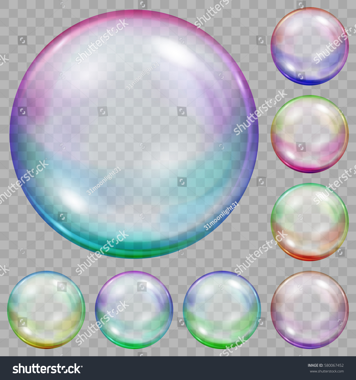 透明な背景に多彩色の半透明のシャボン玉とガラス ベクター画像ファイル内の透過性のみ のベクター画像素材 ロイヤリティフリー