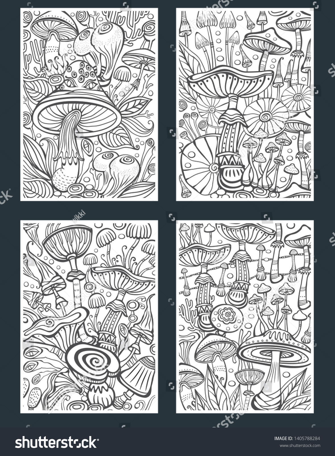 Set Mushrooms Coloring Antistress Book Page Stock Vector (Royalty Free ...