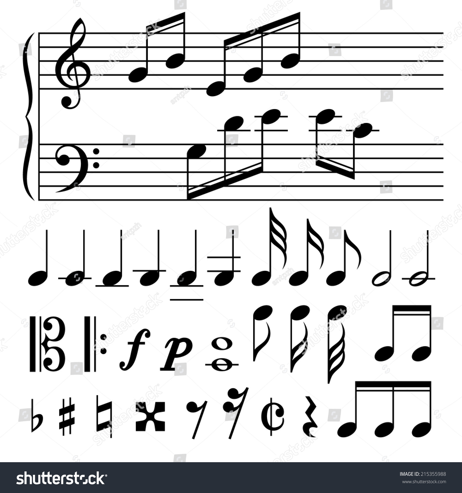 Set Music Notes Vector Black White Stock Vector (Royalty Free) 215355988