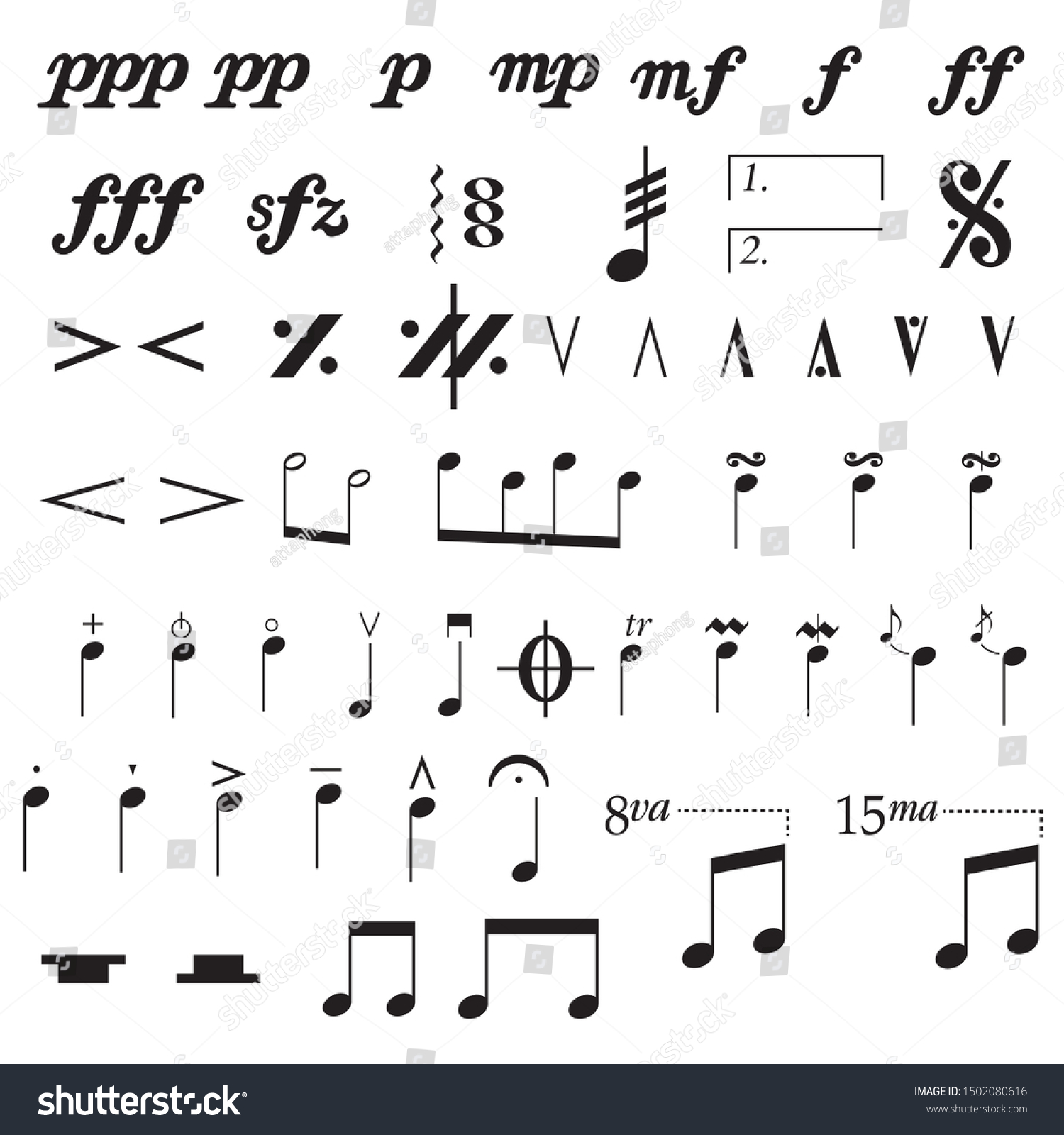 Set Musical Symbols Elements Musical Symbols Stock Vector (Royalty Free ...