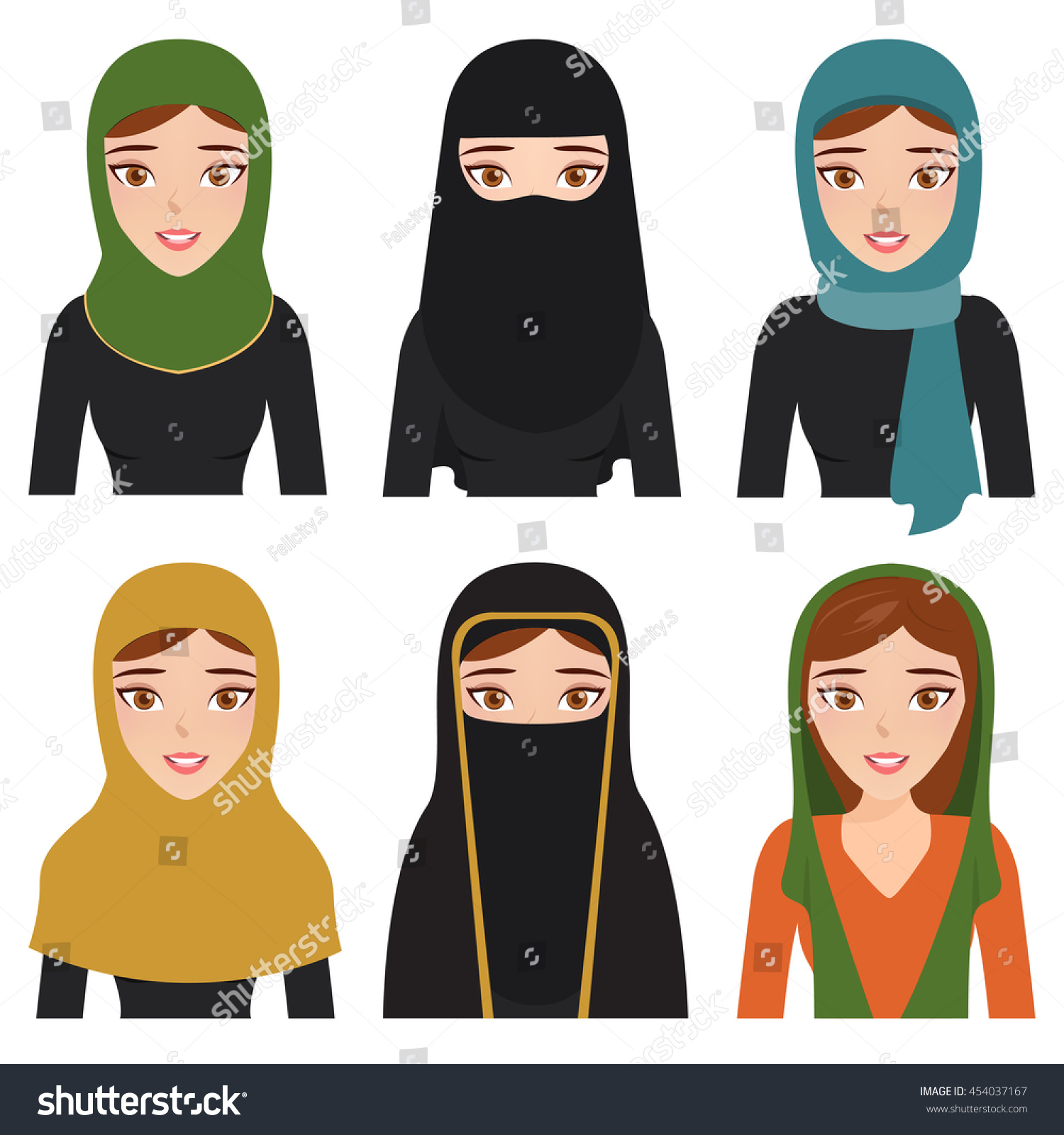 Set Muslim Characterarab Traditional Hijab Collection 