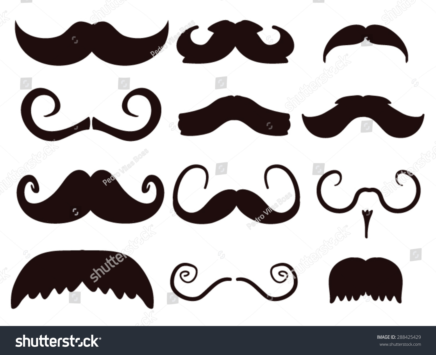 Set Of Mustaches Stock Vector Illustration 288425429 : Shutterstock