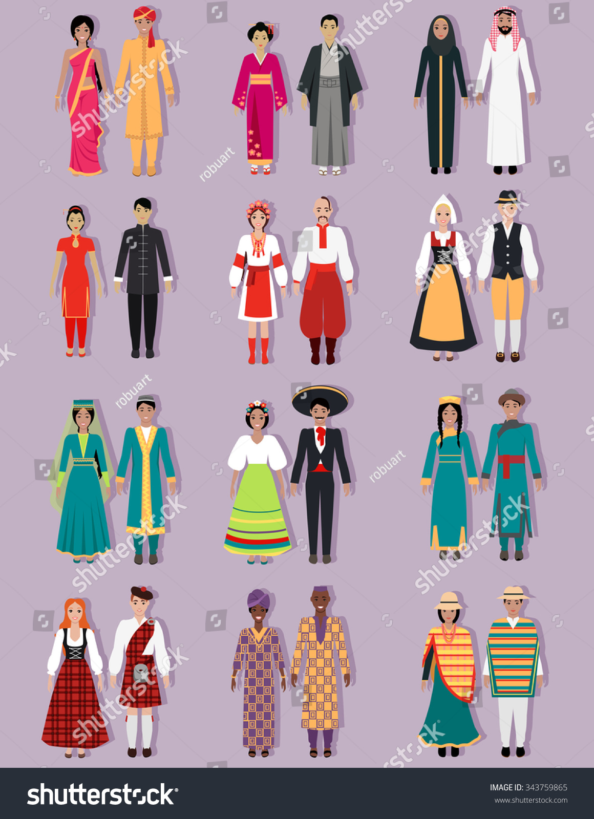 Set National Costumes Design Arabs Russians Stock Vector 343759865 ...