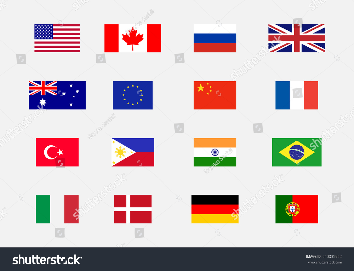 米国、カナダ、ロシア、英国、オーストラリア、EU、中国、フランス、トルコ、フィリピン、インド、ブラジル、イタリア、デンマーク、ドイツ、ポルトガルの国旗のセット。」のベクター画像素材（ロイヤリティフリー）  640035952 | Shutterstock