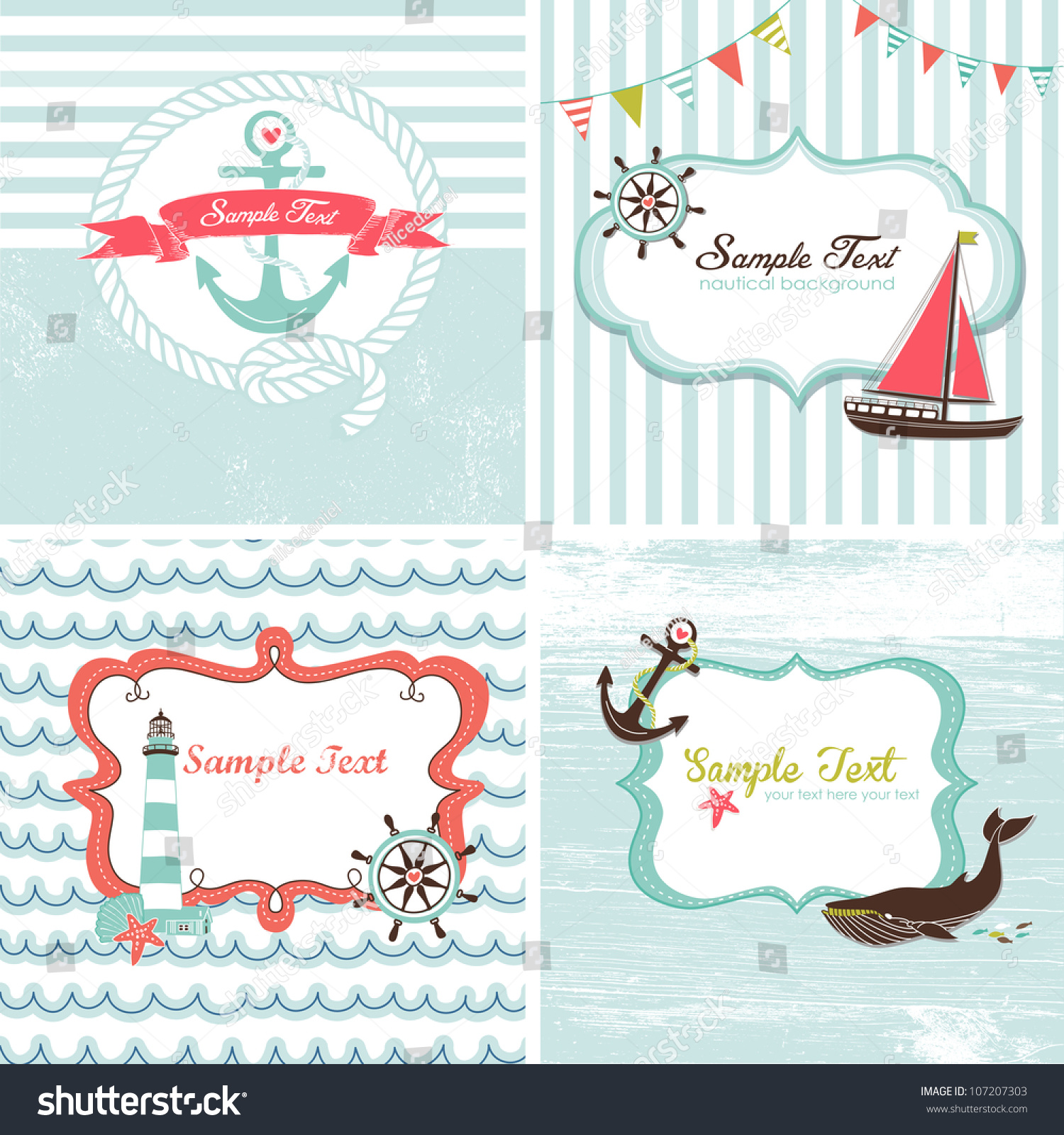 SVG of Set of 4 Nautical cards svg