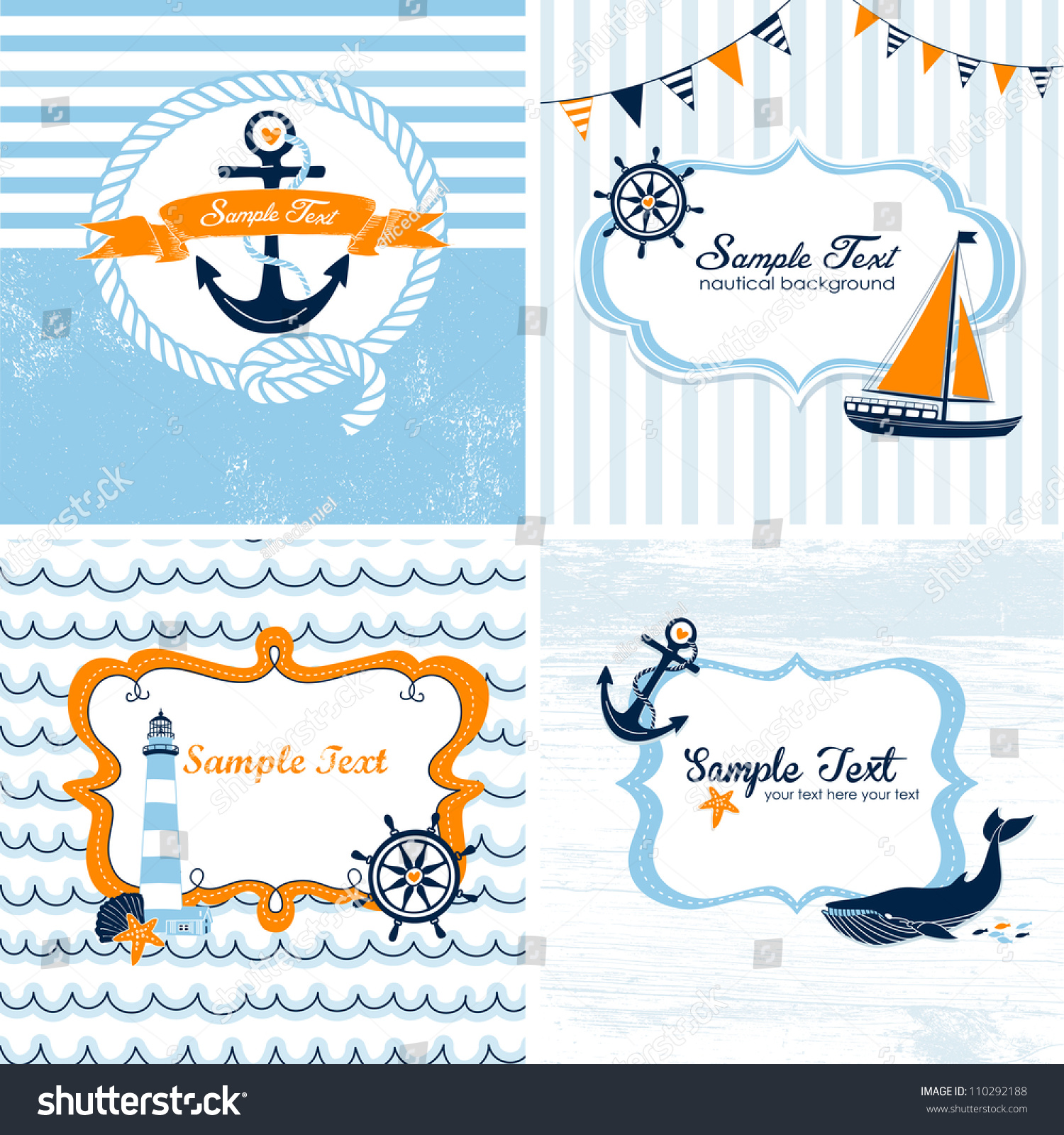 SVG of Set of 4 Nautical cards svg