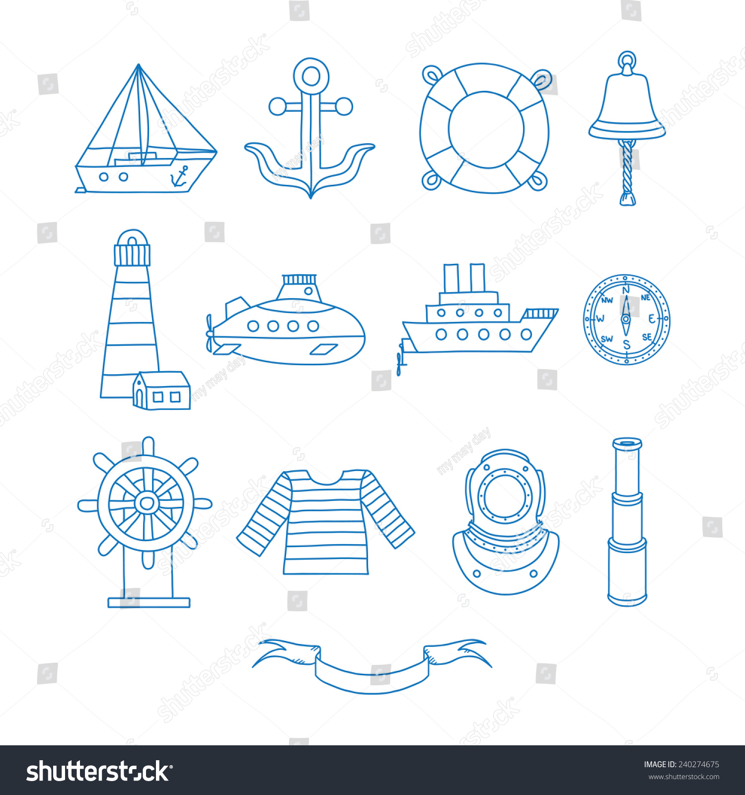 Set Of Nautical Design Elements In Doodle Style Stock Vector 240274675 ...