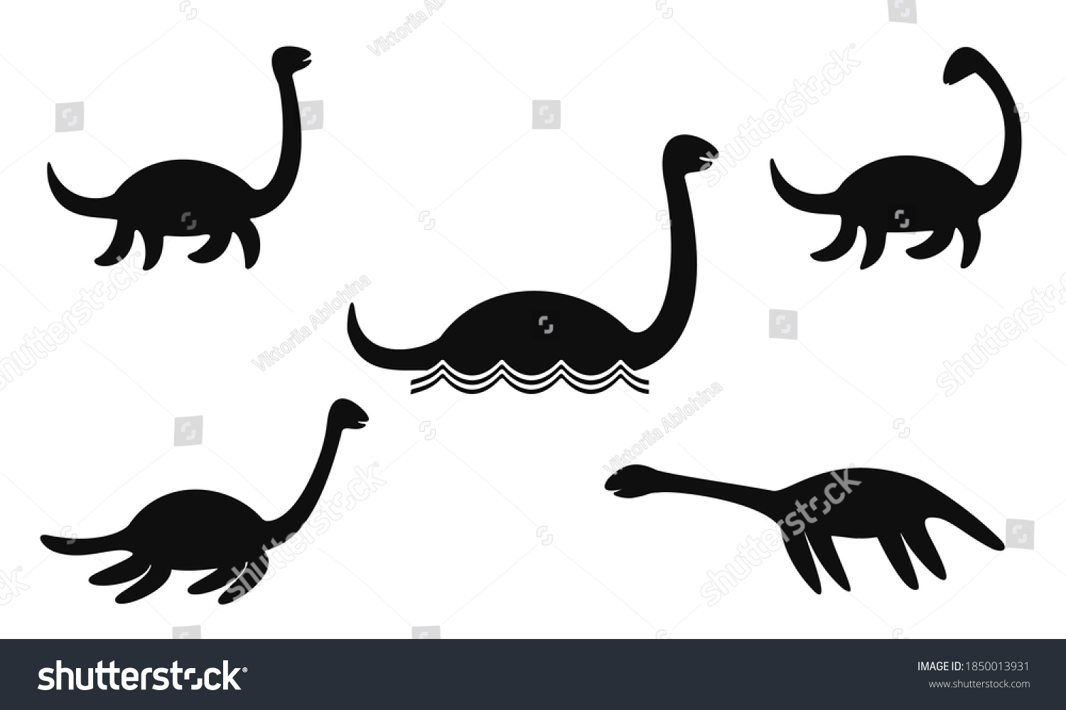SVG of Set of Nessie or Loch Ness monster silhouettes isolated on white backgroung. Vector illustration. svg