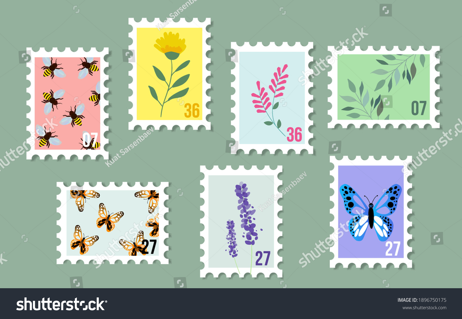 Set New Postage Stamps Flowers Flowers Stock Vector (Royalty Free ...