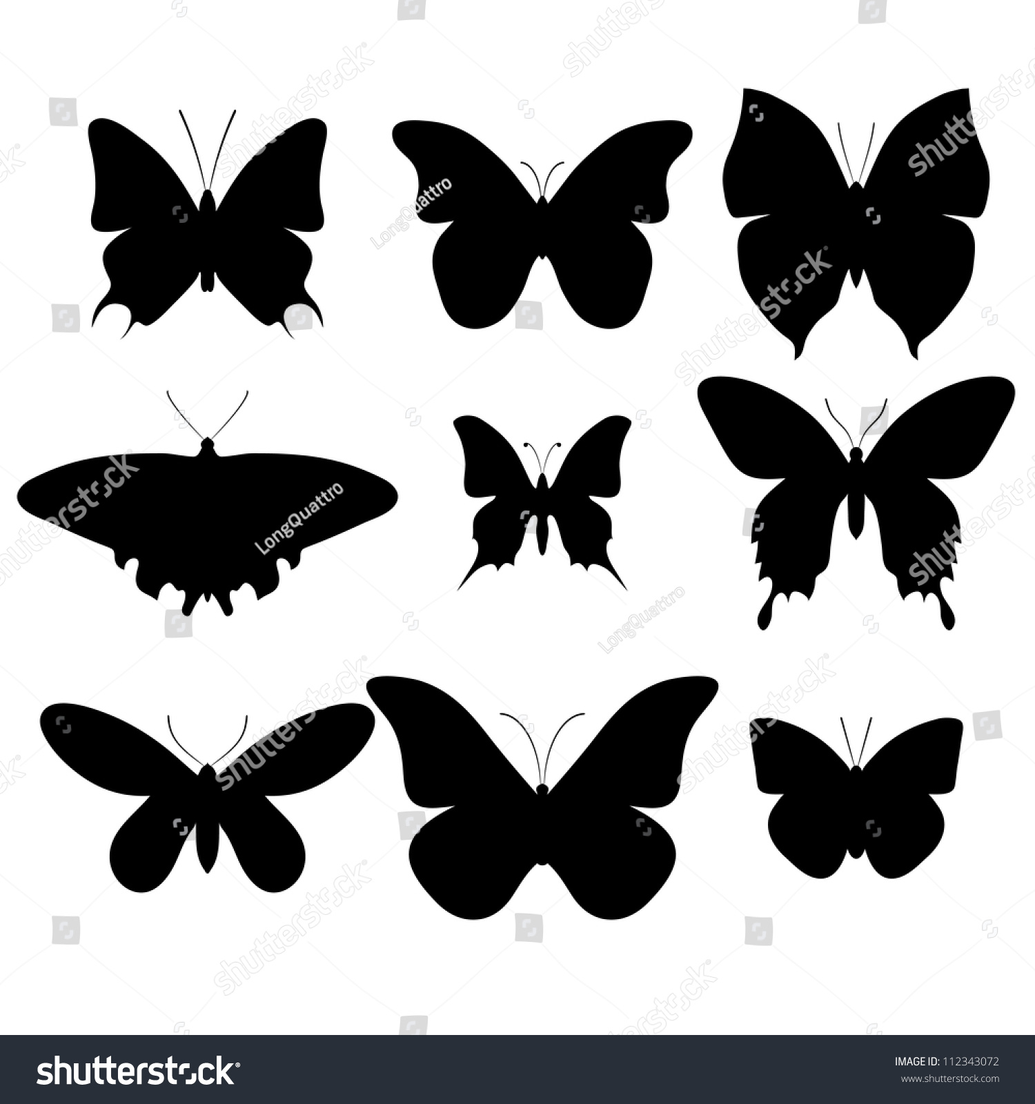 Set Nine Black Butterflies Silhouette Stock Vector 112343072 - Shutterstock