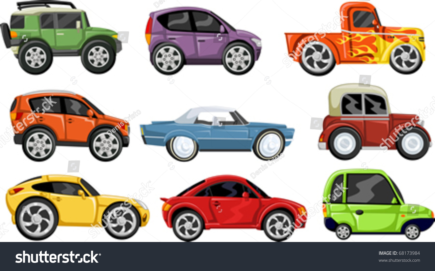 Set Of Nine Colorful Cartoon Cars Stock Vector Illustration 68173984 ...