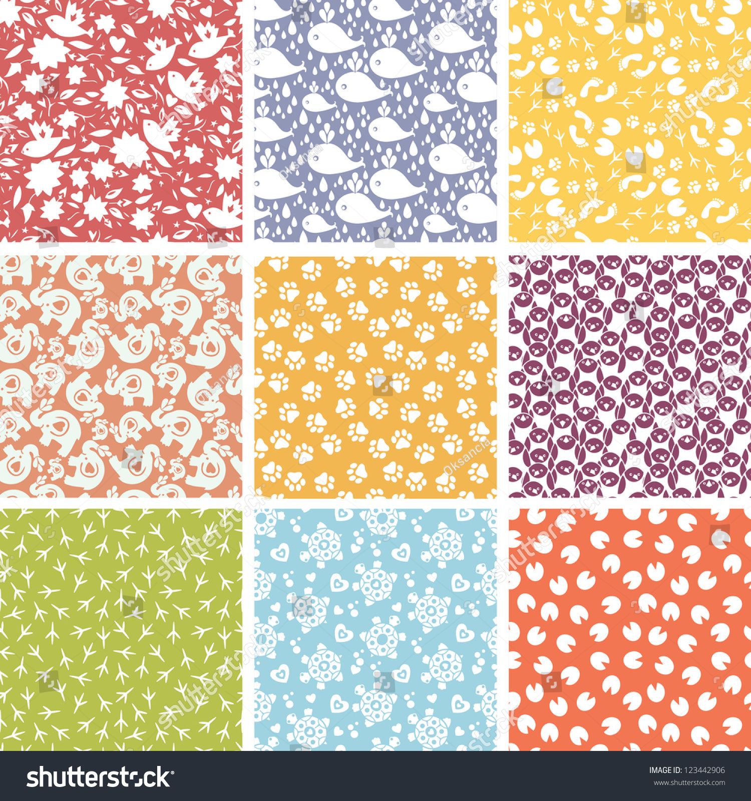 Set Of Nine Cute Elements Seamless Patterns Backgrounds With Hand Drawn ...