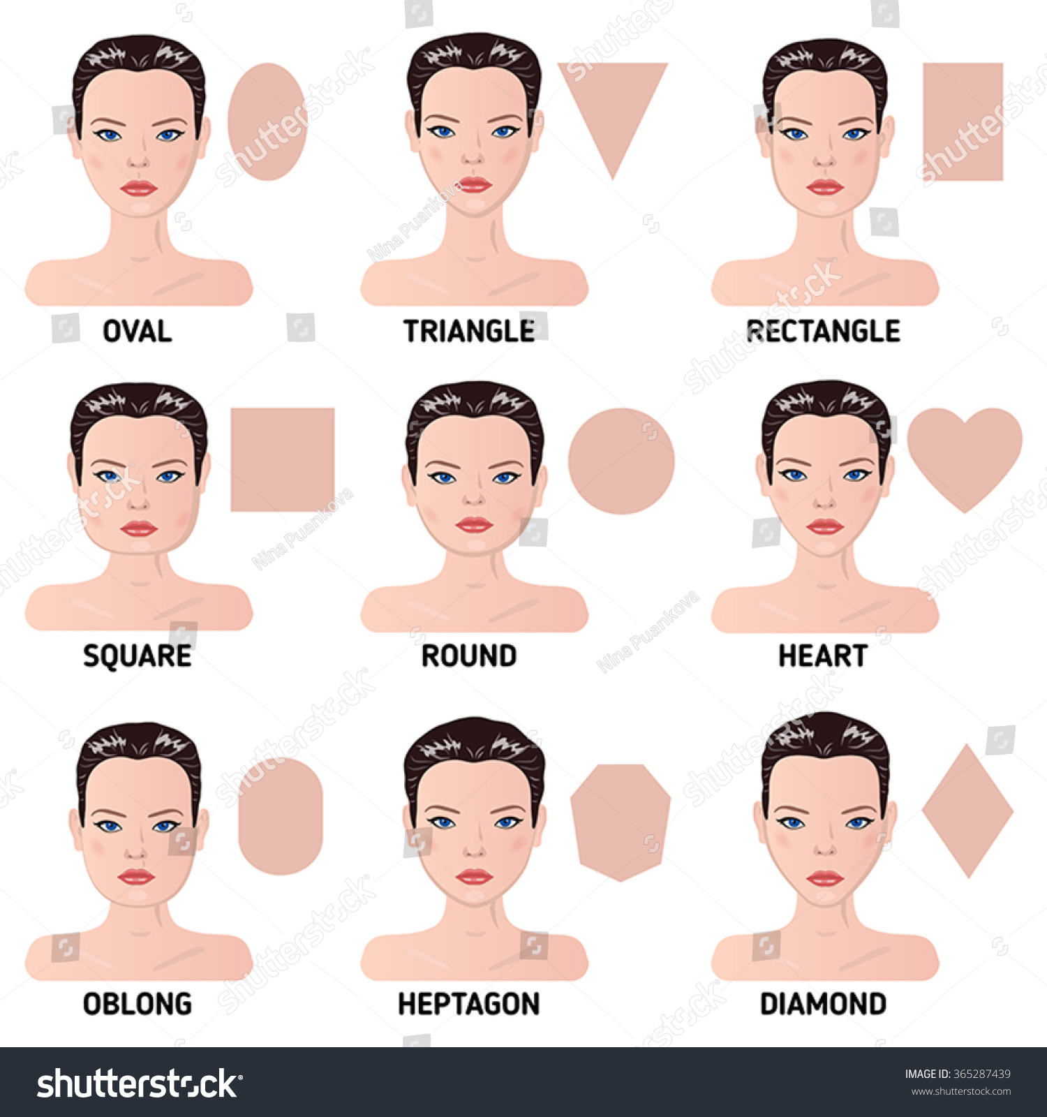 Set Nine Different Womans Face Shapes Stock Vector 365287439 - Shutterstock