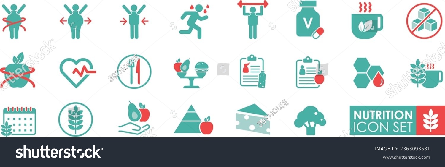 SVG of Set of Nutrition. Solid icon simple style. It contains wellness, well-being, mental health, food, Vector illustration svg