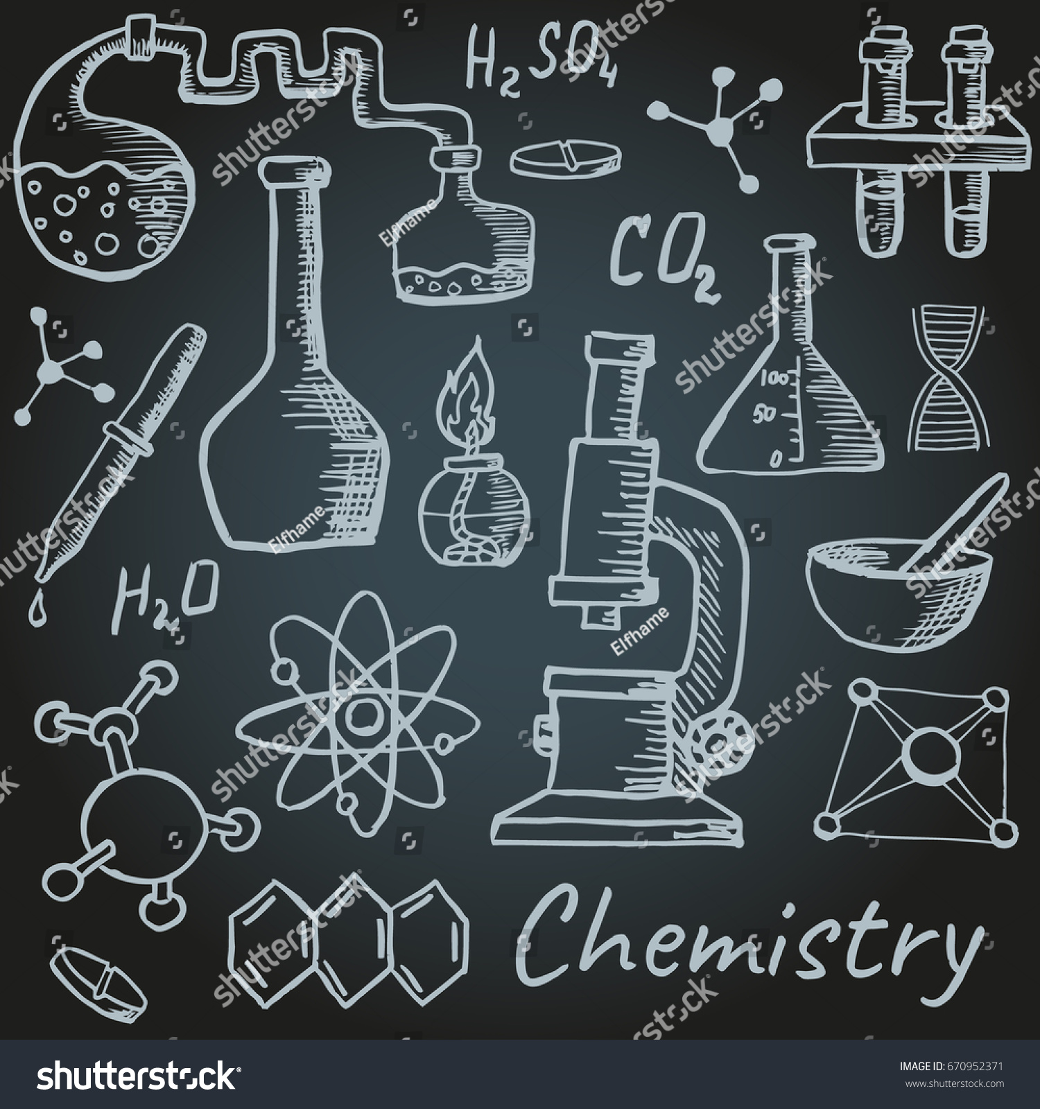 Set Objects Chemical Formulas Elements Chemistry Stock Vector (Royalty ...