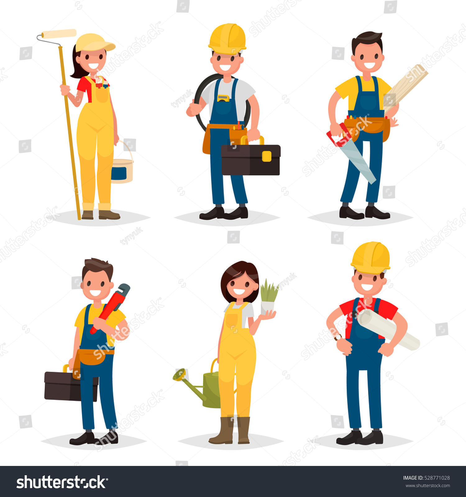 Set Working Professions Painter Electrician Carpenter Stock Vector 