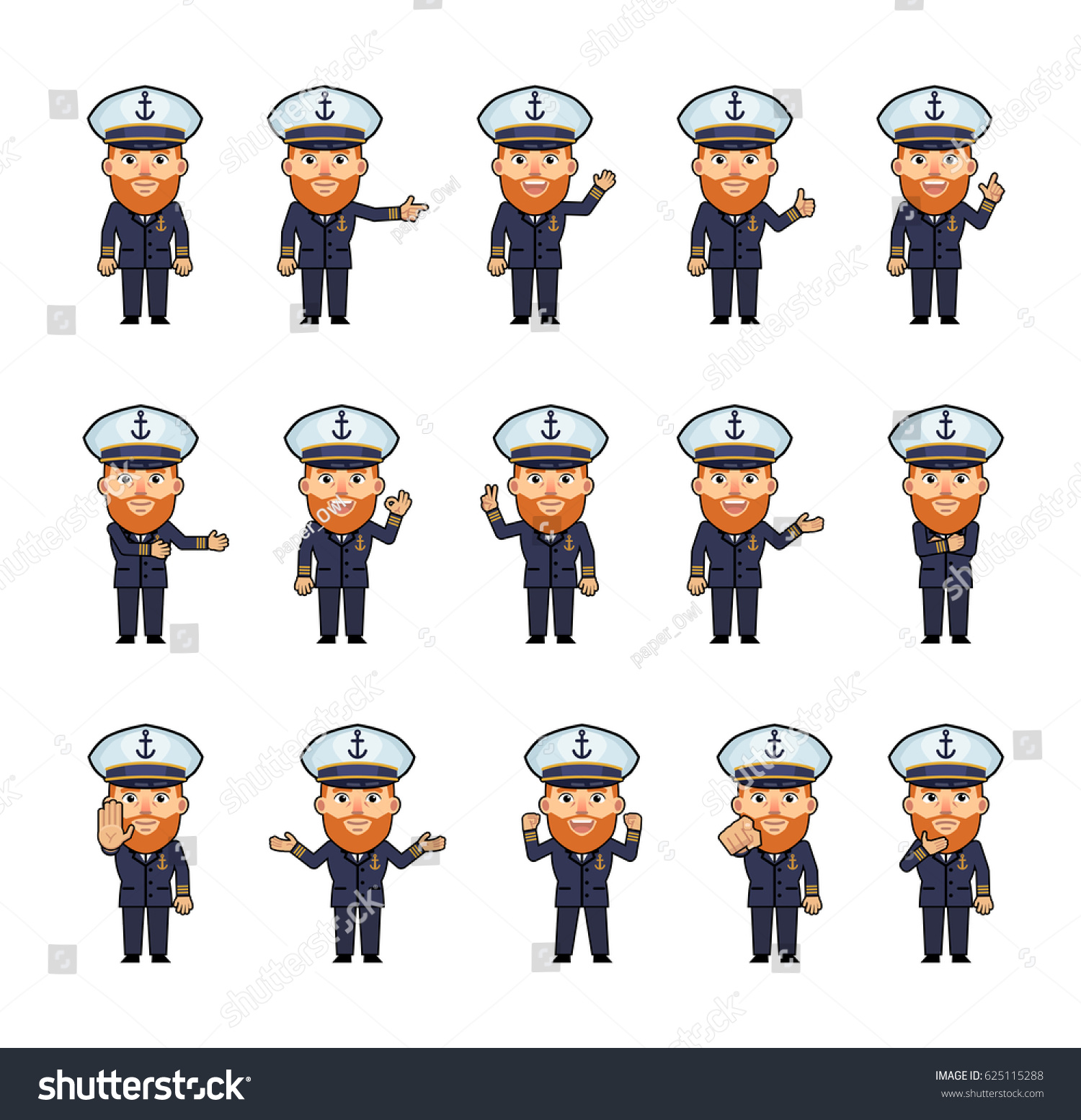 Set Old Navy Captain Characters Showing Stock Vector (Royalty Free ...