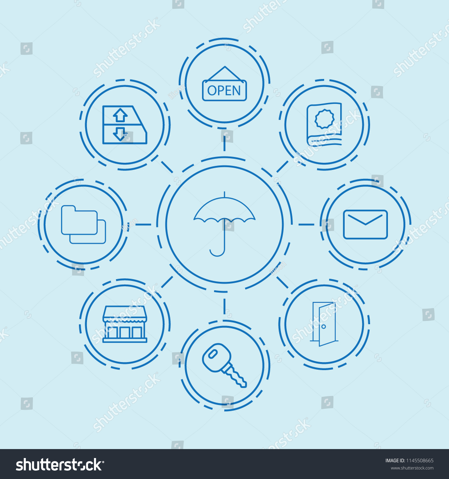 Set 9 Open Outline Icons Such Signs Symbols Stock Image