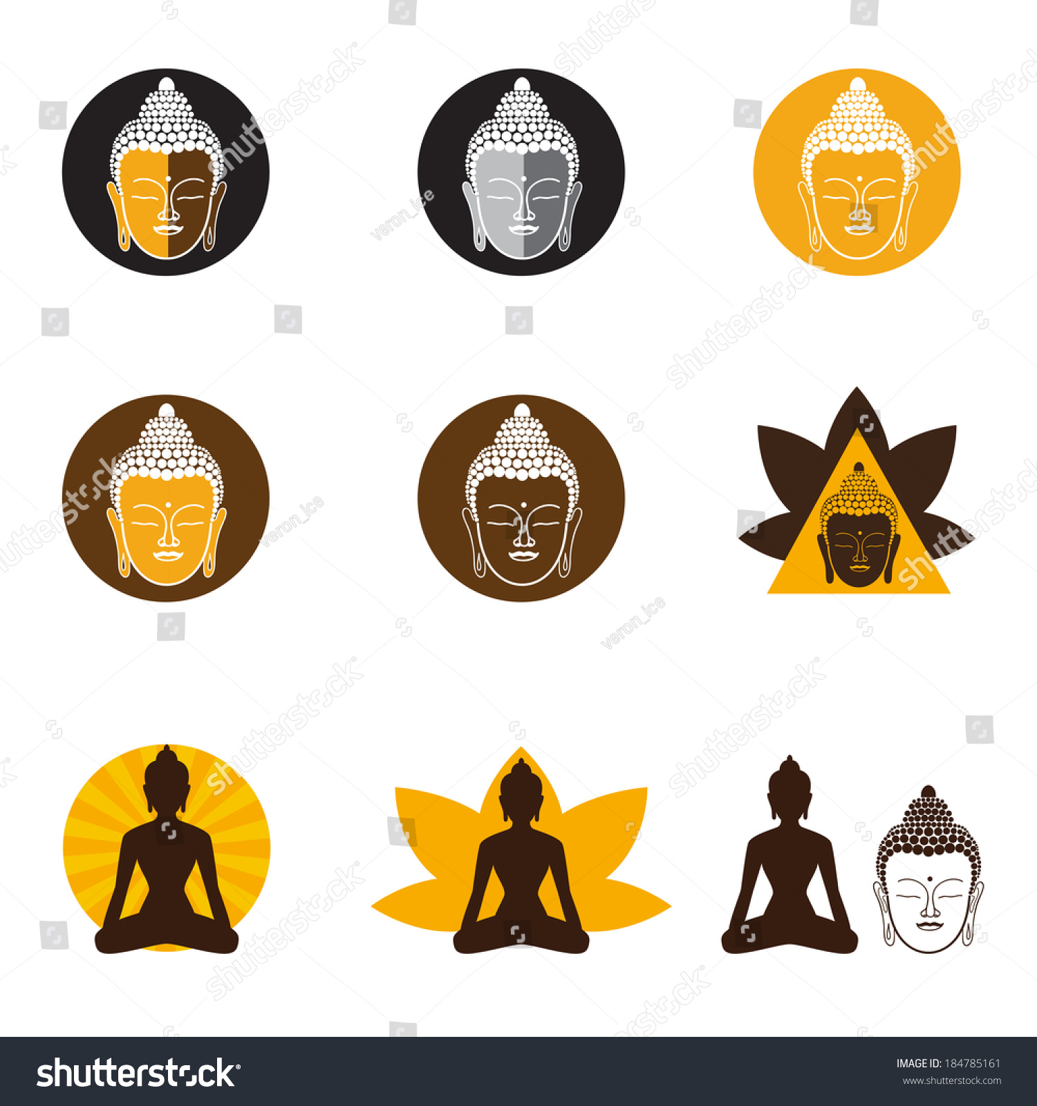 Set Oriental Icons Templates Symbols Buddha Stock Vector 184785161 ...