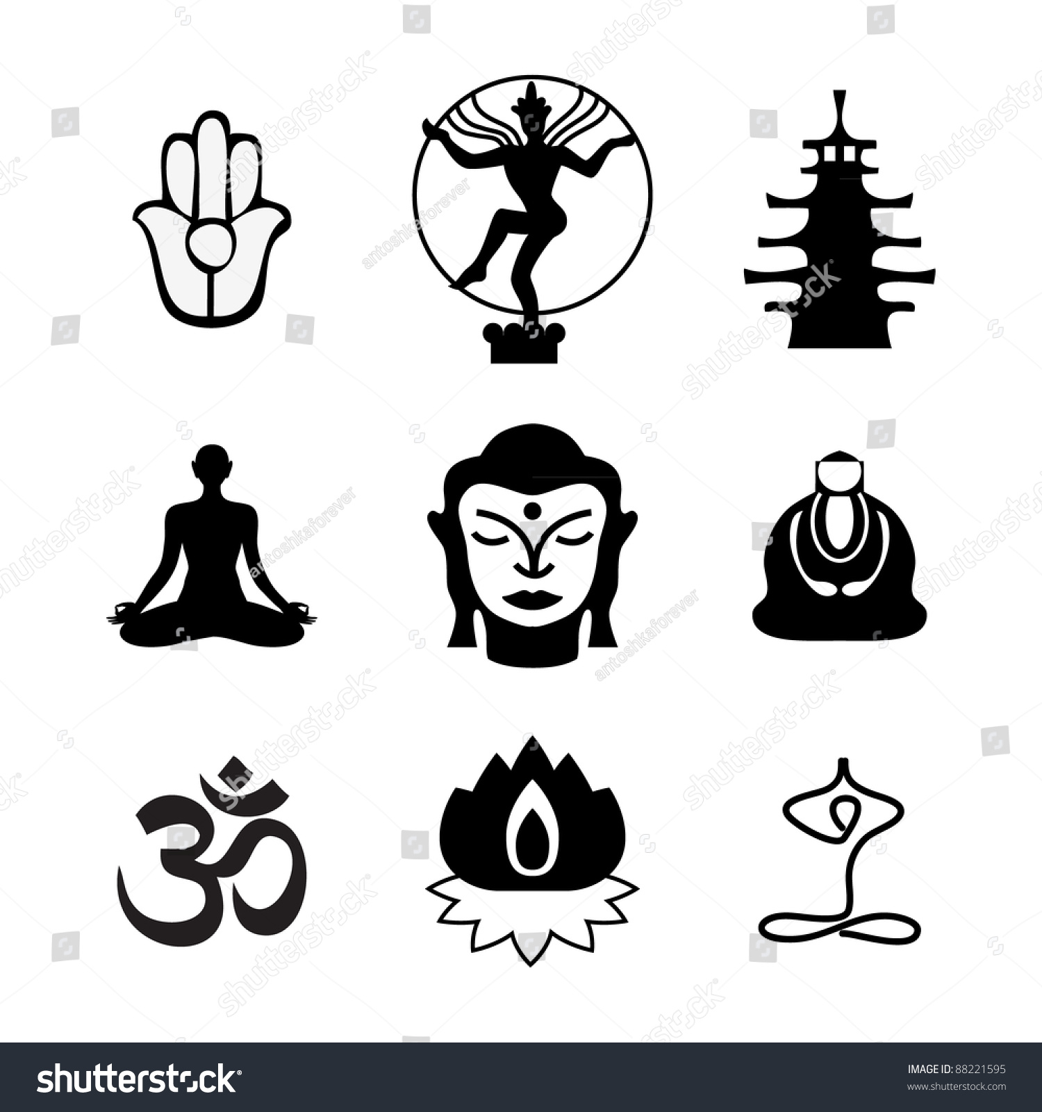 Set Oriental Icons Templates Symbols Buddha Stock Vector 88221595 ...