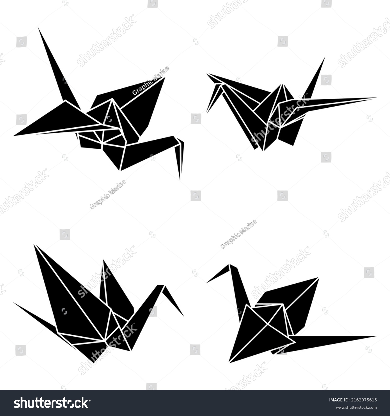 Set Origami Crane Vector Silhouette Illustration Stock Vector (Royalty ...