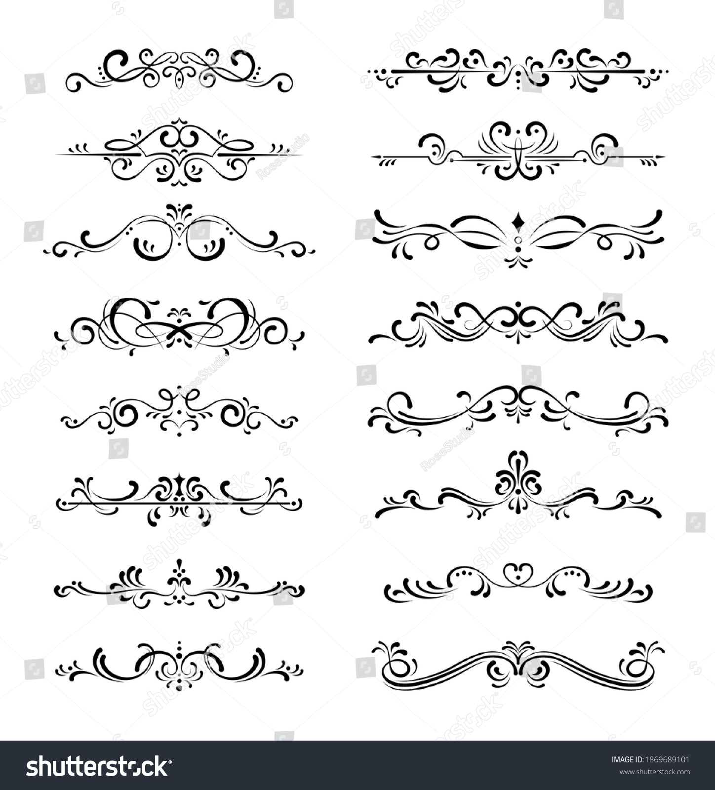 Set Ornamental Filigree Flourishes Thin Dividers Stock Vector (Royalty ...