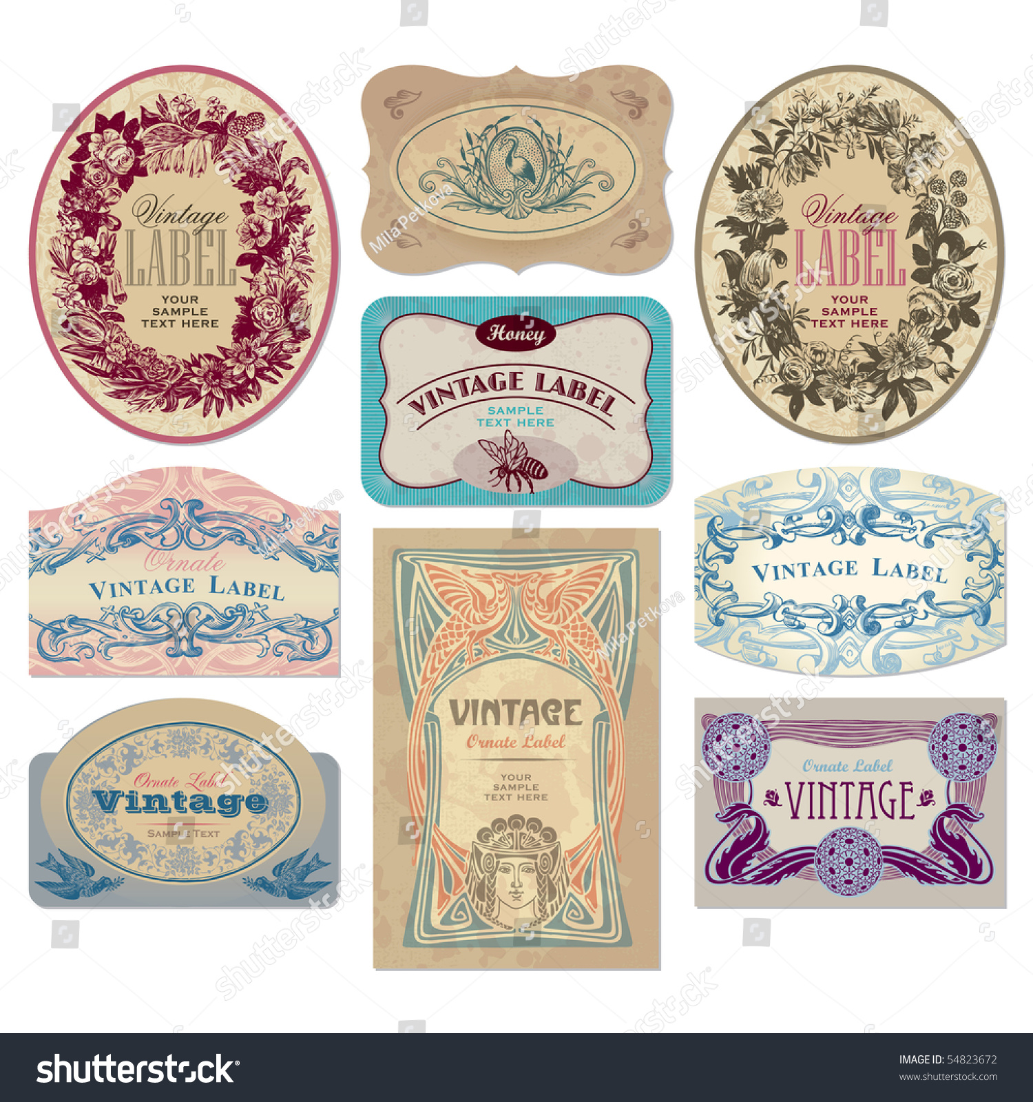 set 9 ornate vintage labels vector stock vector royalty free 54823672 shutterstock