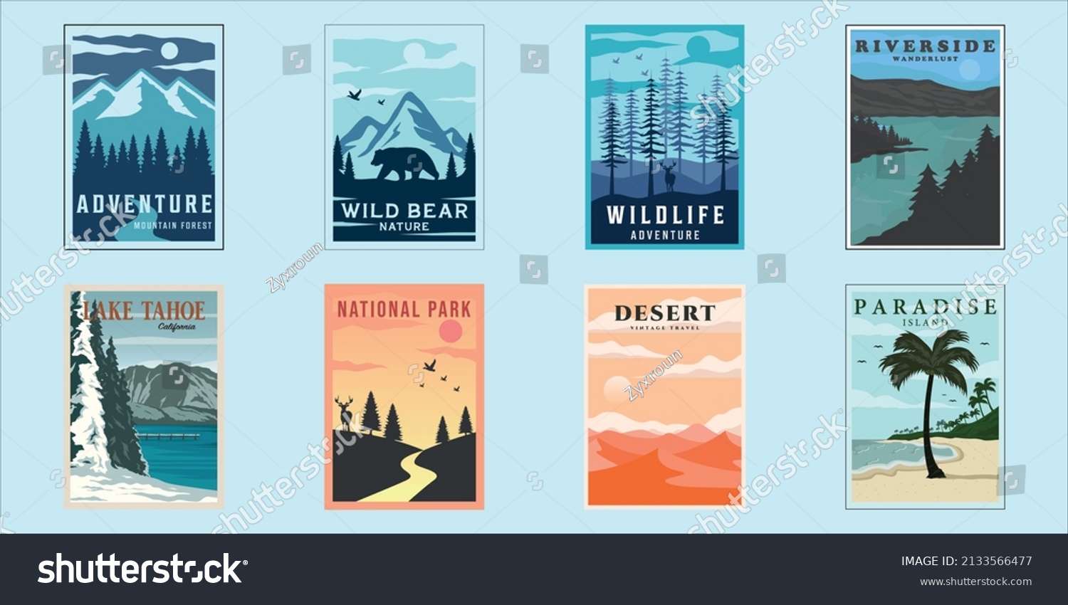 SVG of set of outdoor nature poster minimalist vintage vector illustration template graphic design. bundle collection of various national park concept at beach forest lake and wildlife svg