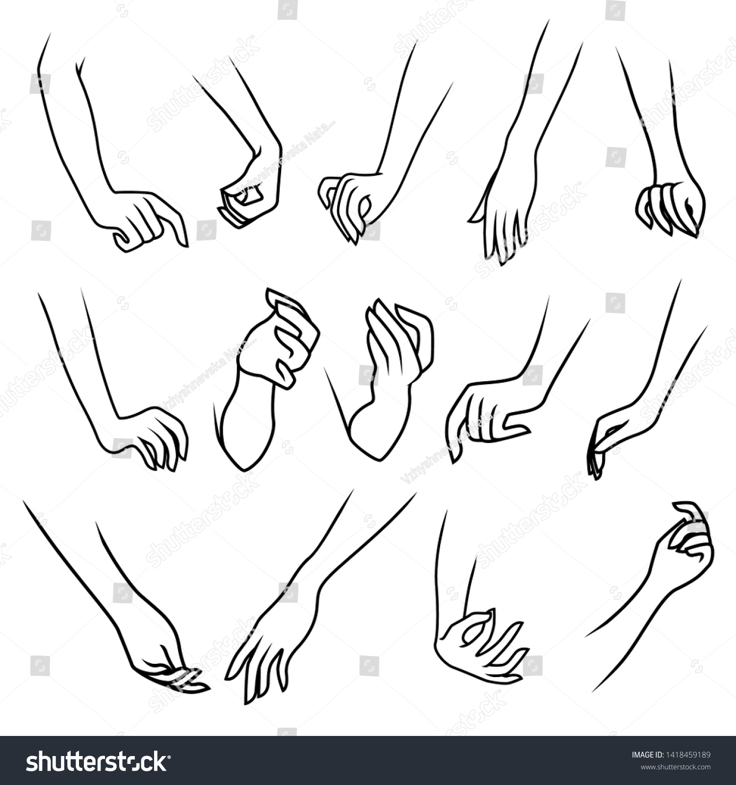 Set Outline Black Vector Womans Hands Vector De Stock Libre De Regalías 1418459189 Shutterstock 