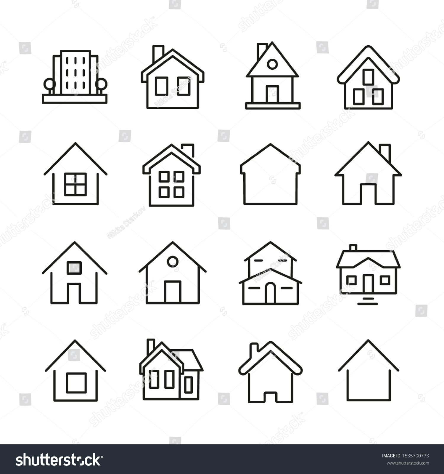 SVG of Set of outline home line icons isolated on a white background. House icons sign  svg