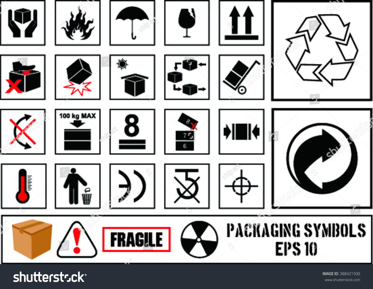 Download Set Packaging Symbols On Flat Style Stock Vector 388421500 ...