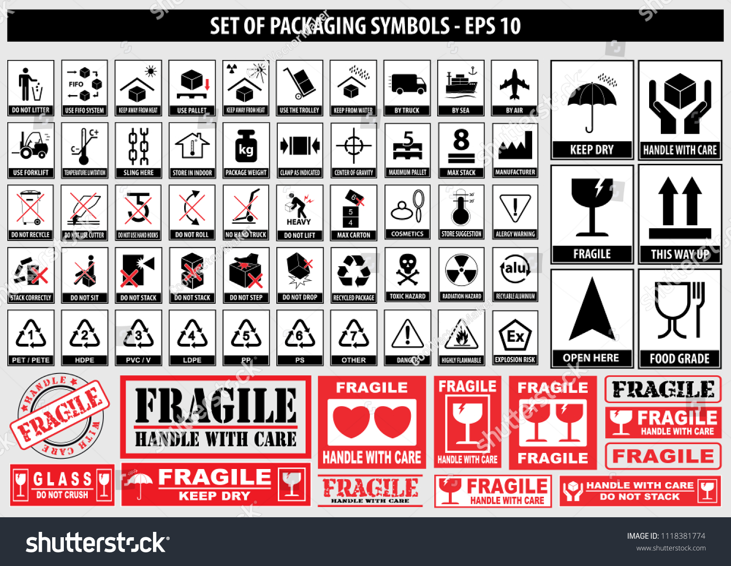 Set Packaging Symbols This Side Handle Stock Vector (Royalty Free ...