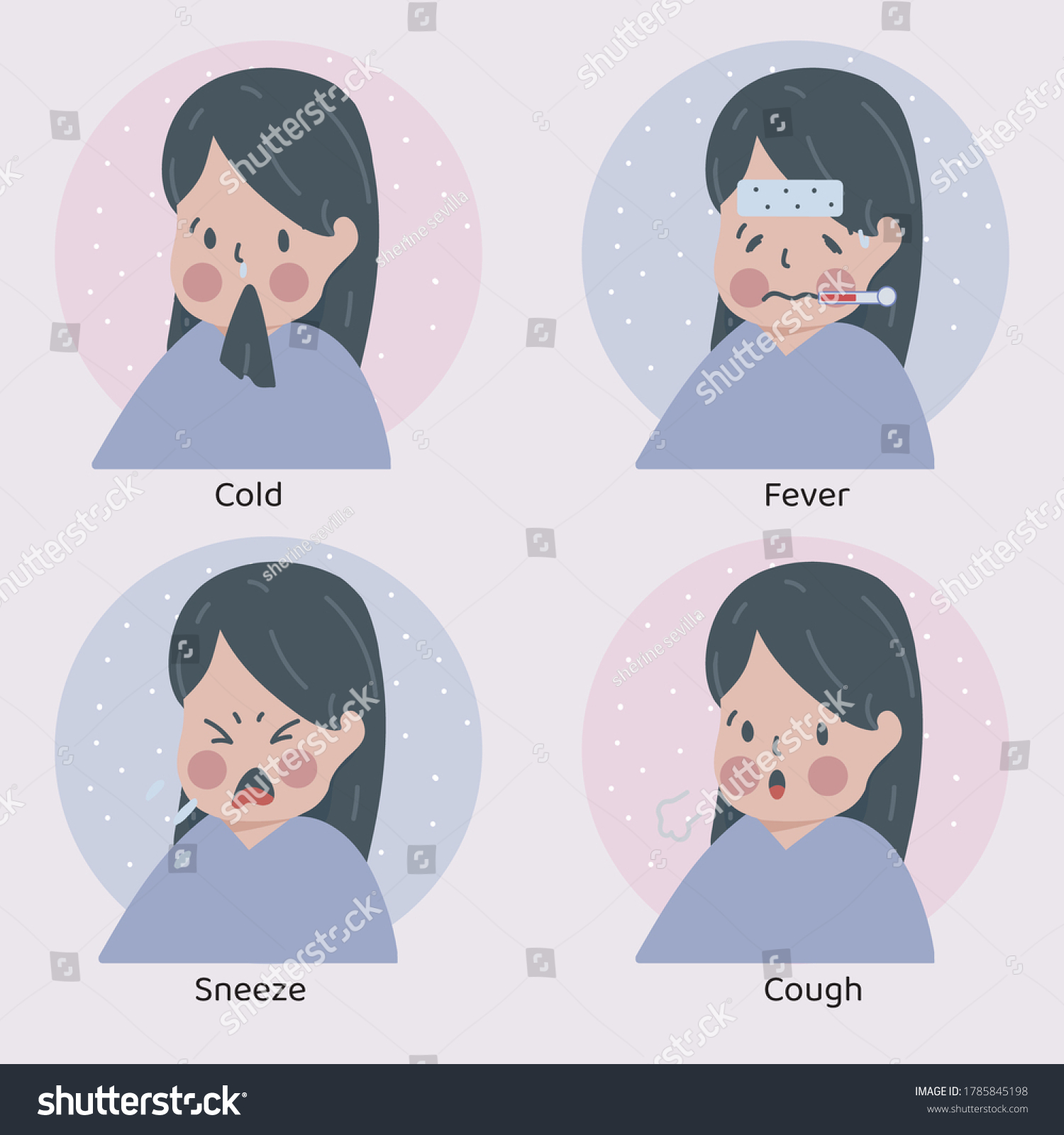 Set Pain Sick Girl Cartoon Character Stock Vector (Royalty Free) 1785845198