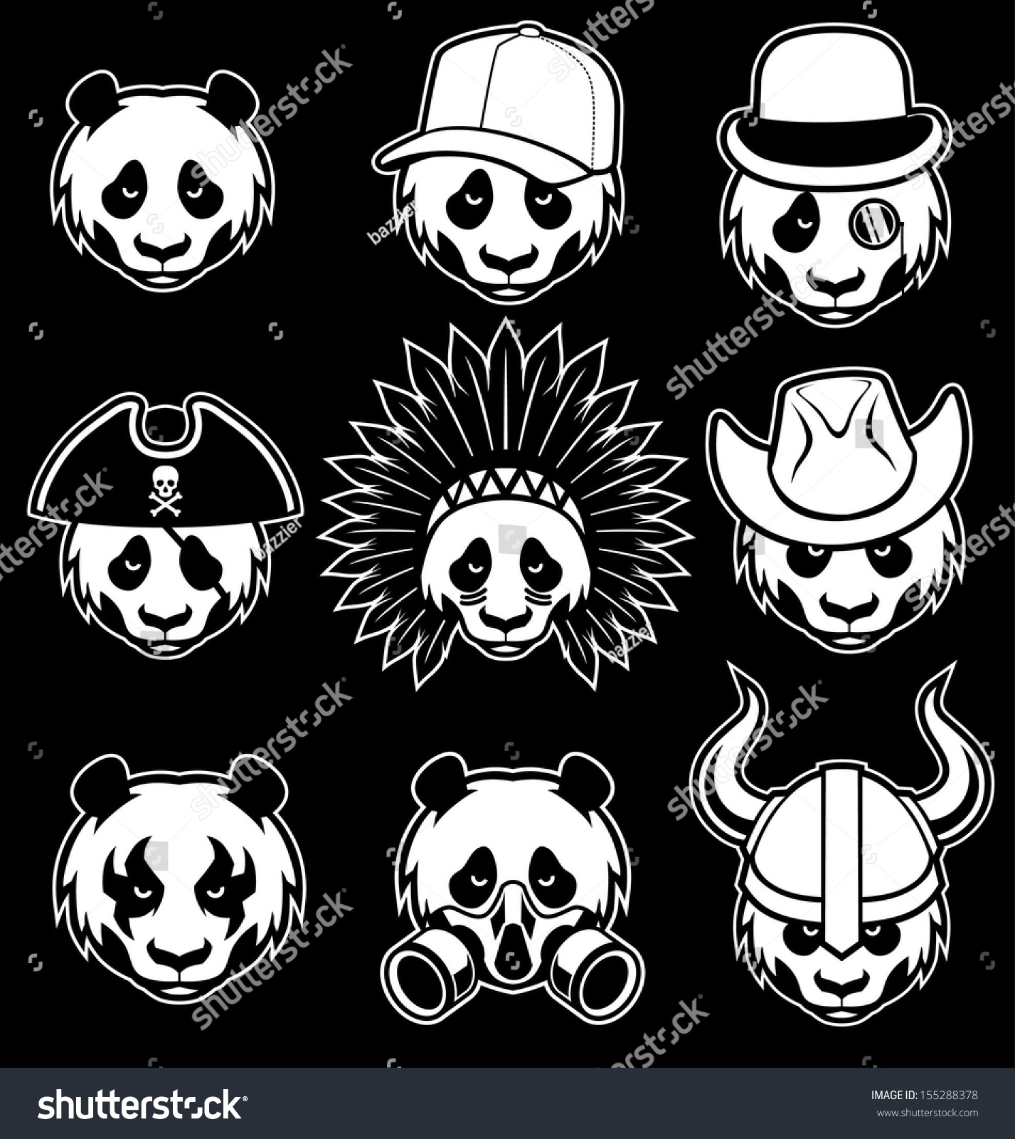 Set Panda Head Stock Vector (Royalty Free) 155288378 - Shutterstock