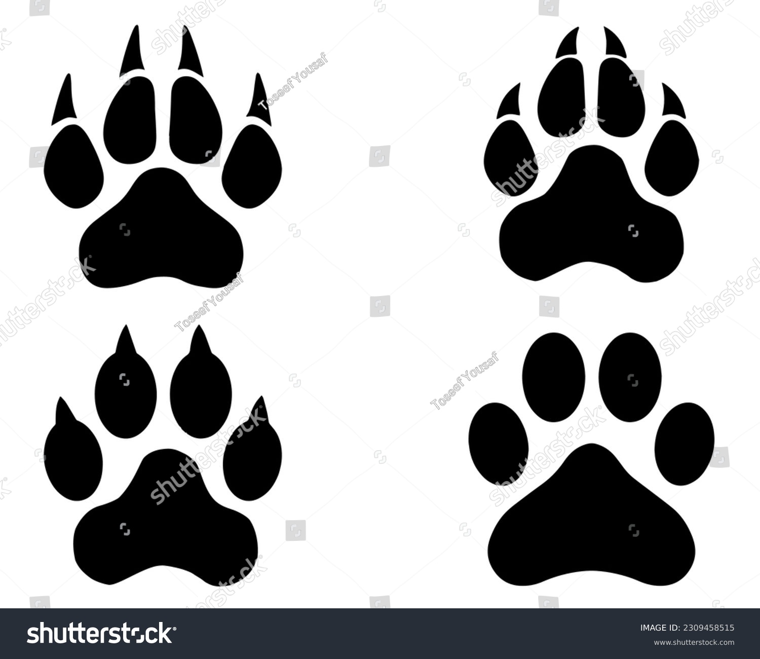 SVG of Set of Panther Paw Silhouette, Footprints svg
