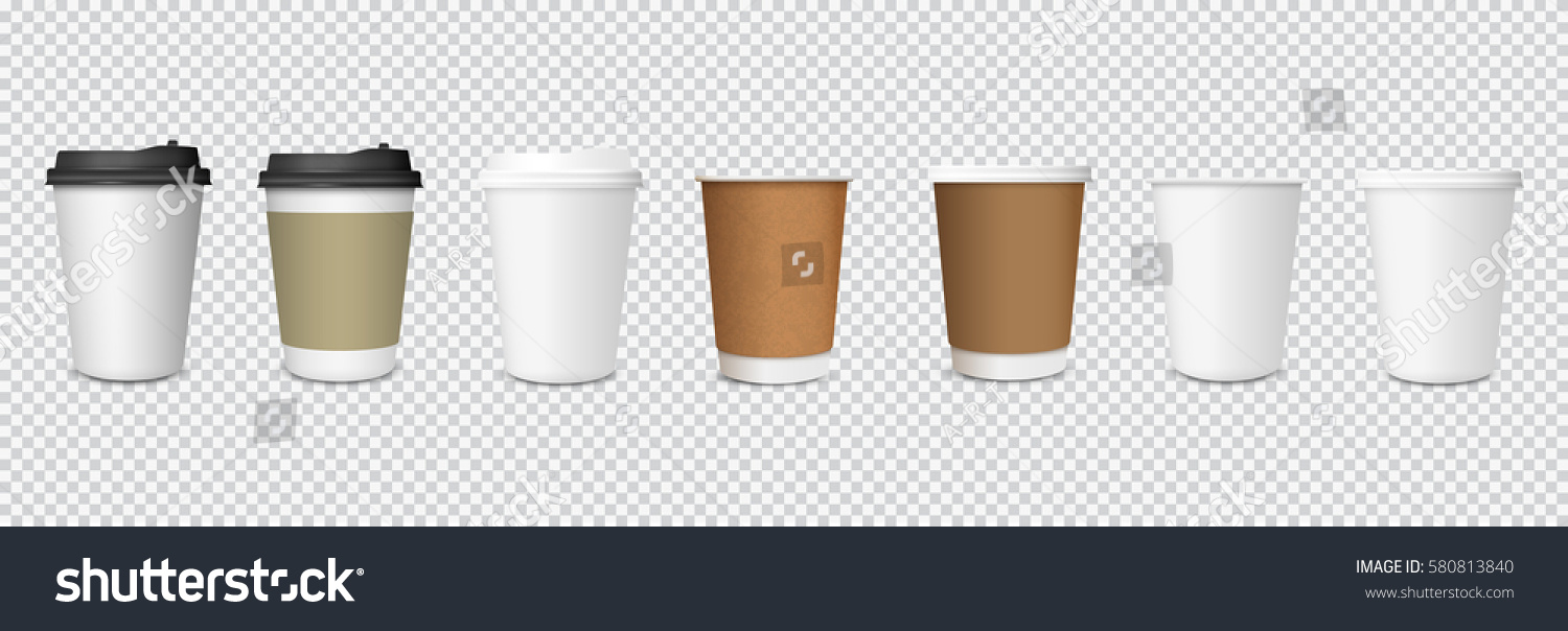 SVG of Set of paper Coffee Cups on transparent background. Collection 3d Coffee Cup Mockup. Vector Template svg