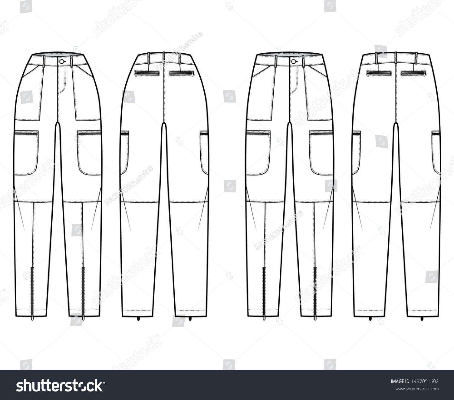 Set Parachute Pants Technical Fashion Illustration Stock Vector ...