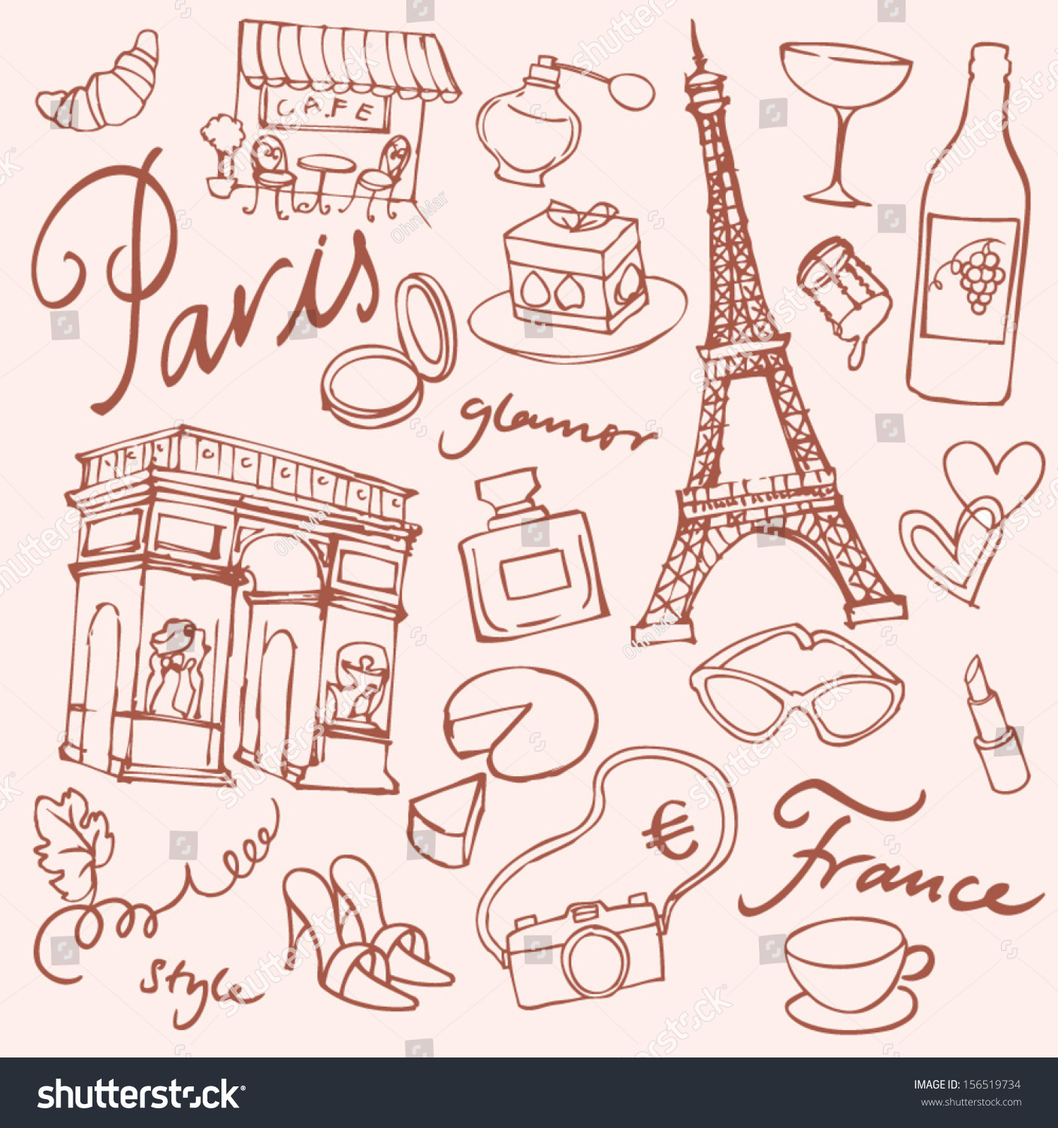Set Paris Landmarks Icons Doodle Vector Stock Vector (Royalty Free ...
