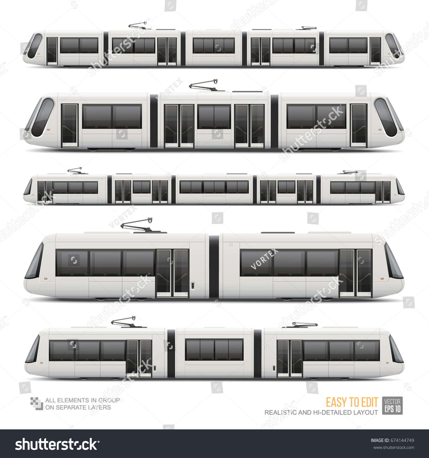 Set Passenger Tram Train Streetcar Vector Stock Vector 674144749 - Shutterstock