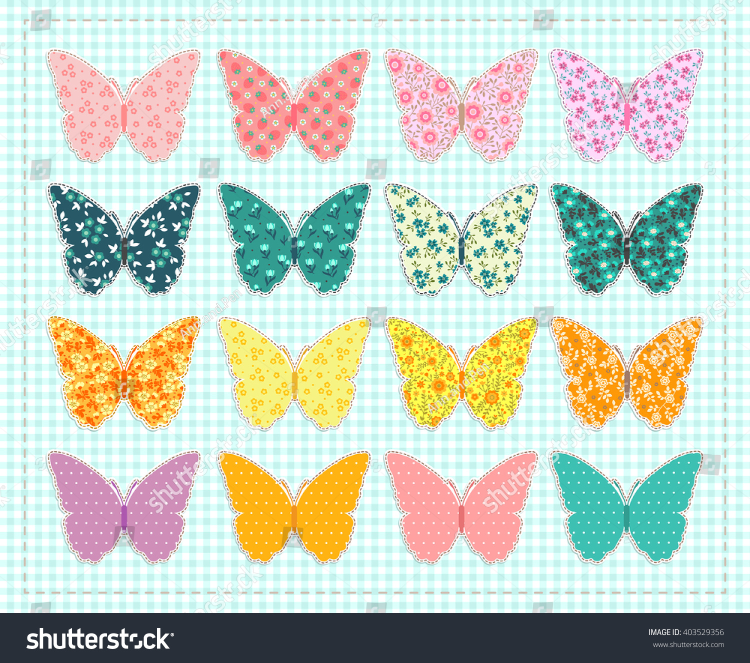 set patchwork butterflies set cute stickers stock vector royalty free 403529356 shutterstock